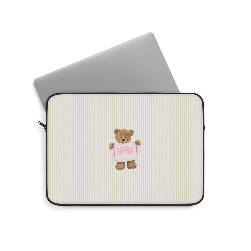 PERSONALIZED VARSITY SWEATER BROWN STRIPES CUSTOM TEDDY BEAR NAME KINDLE IPAD & LAPTOP SLEEVE