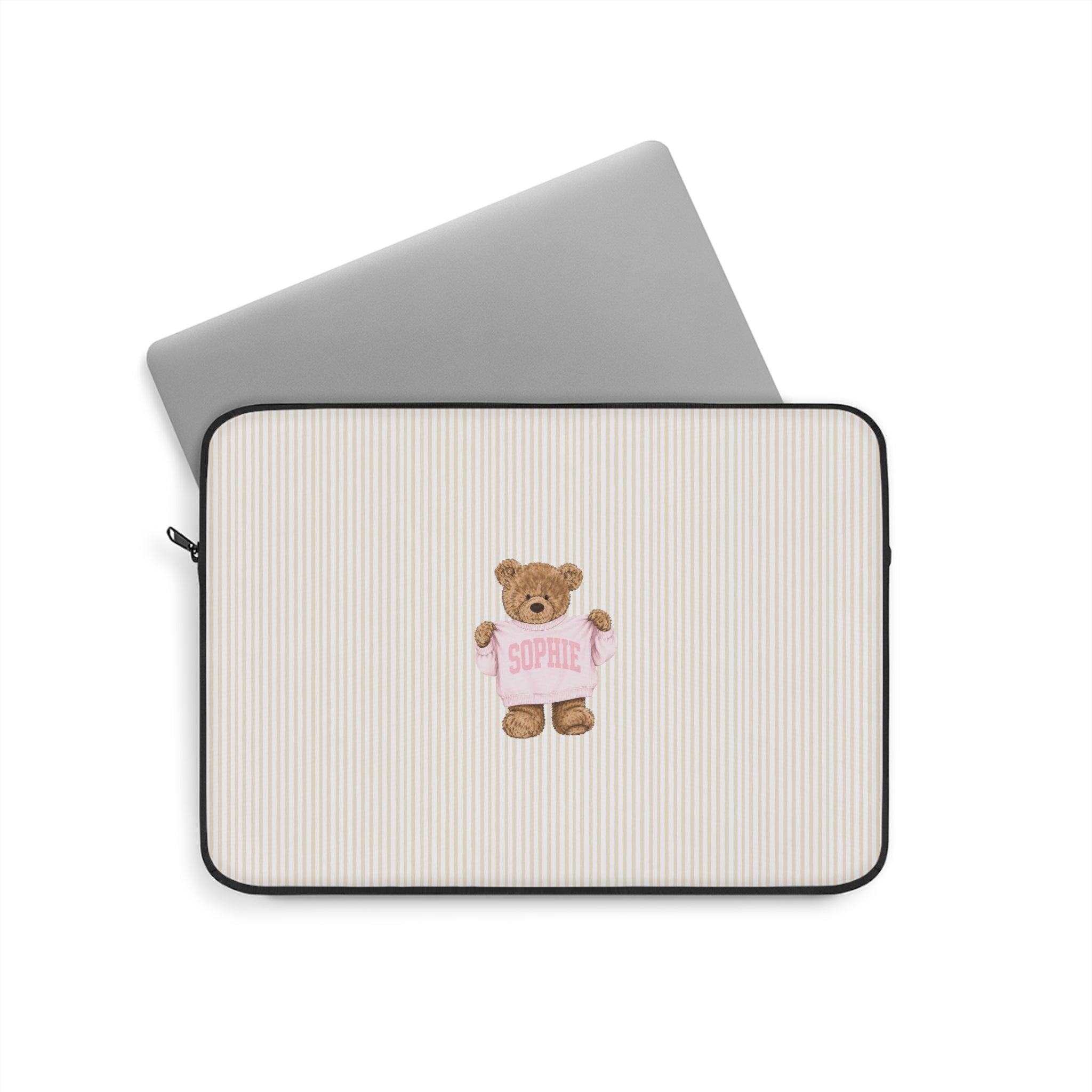 PERSONALIZED VARSITY SWEATER BROWN STRIPES CUSTOM TEDDY BEAR NAME KINDLE IPAD & LAPTOP SLEEVE