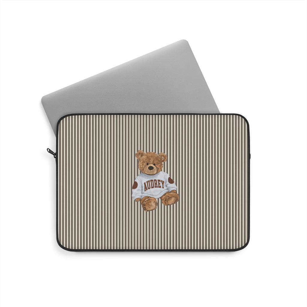 PERSONALIZED VARSITY SWEATER BROWN STRIPES CUSTOM TEDDY BEAR NAME KINDLE IPAD & LAPTOP SLEEVE