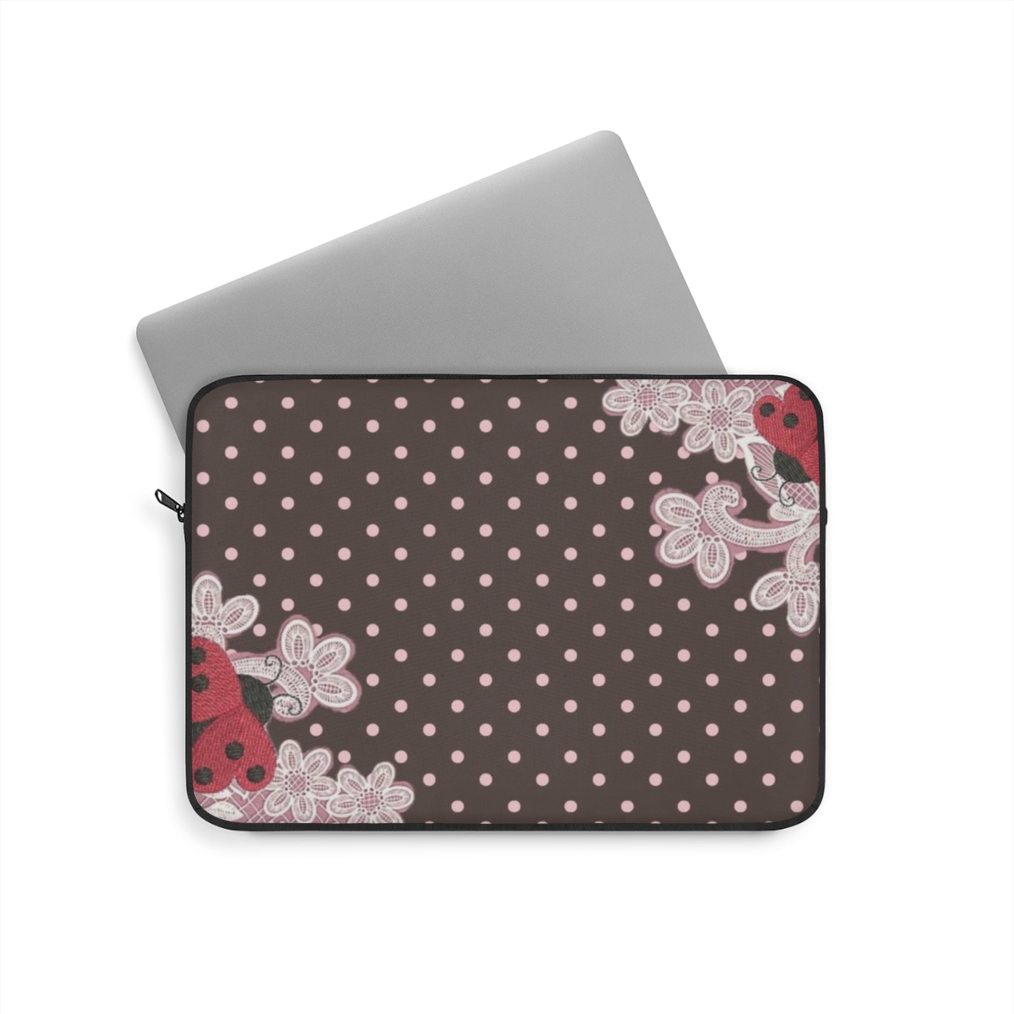 BROWN POLKA DOTS PINK LACE LADYBUG KINDLE IPAD & LAPTOP SLEEVE
