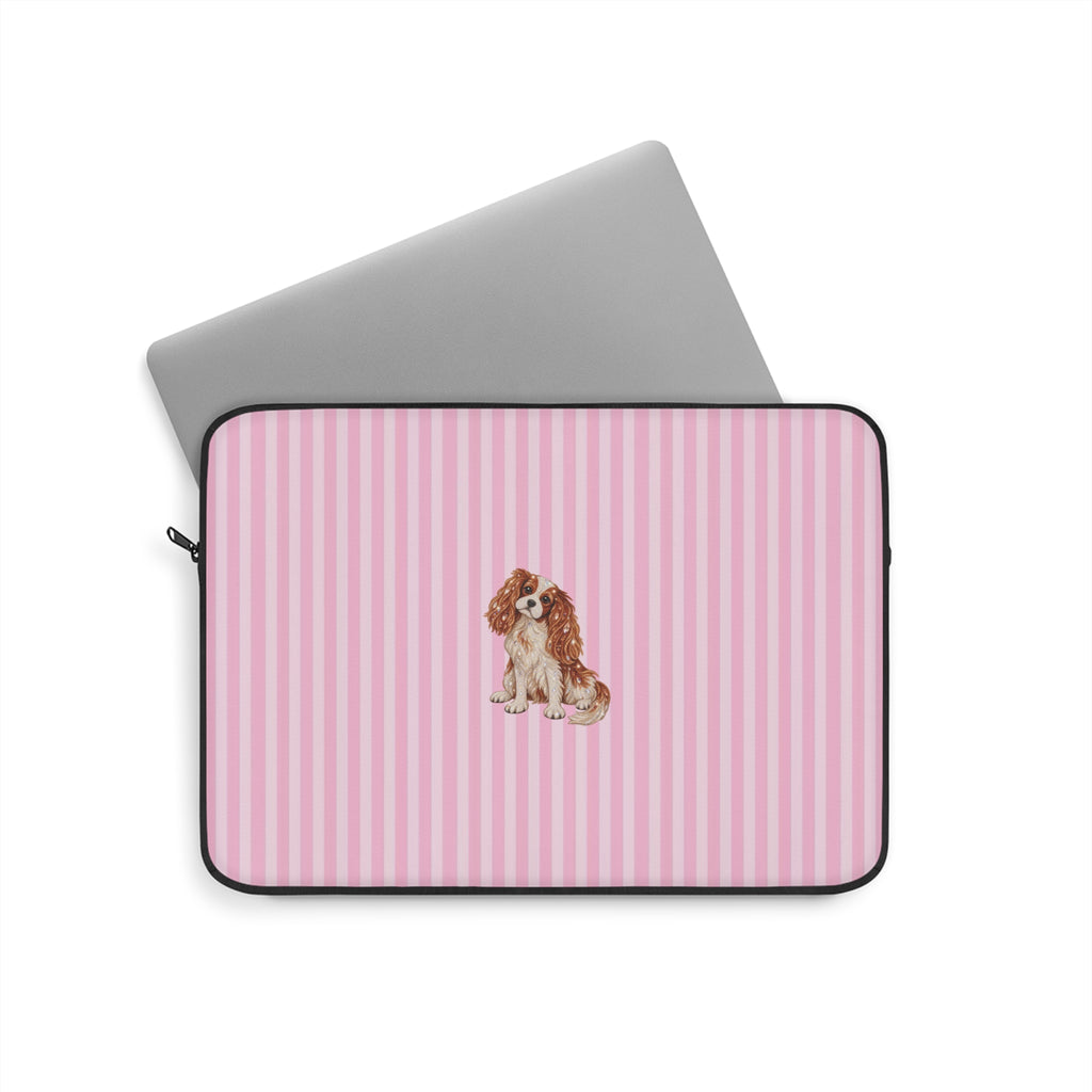 PINK STRIPES KING CHARLES CAVALIER DOG KINDLE IPAD & LAPTOP SLEEVE