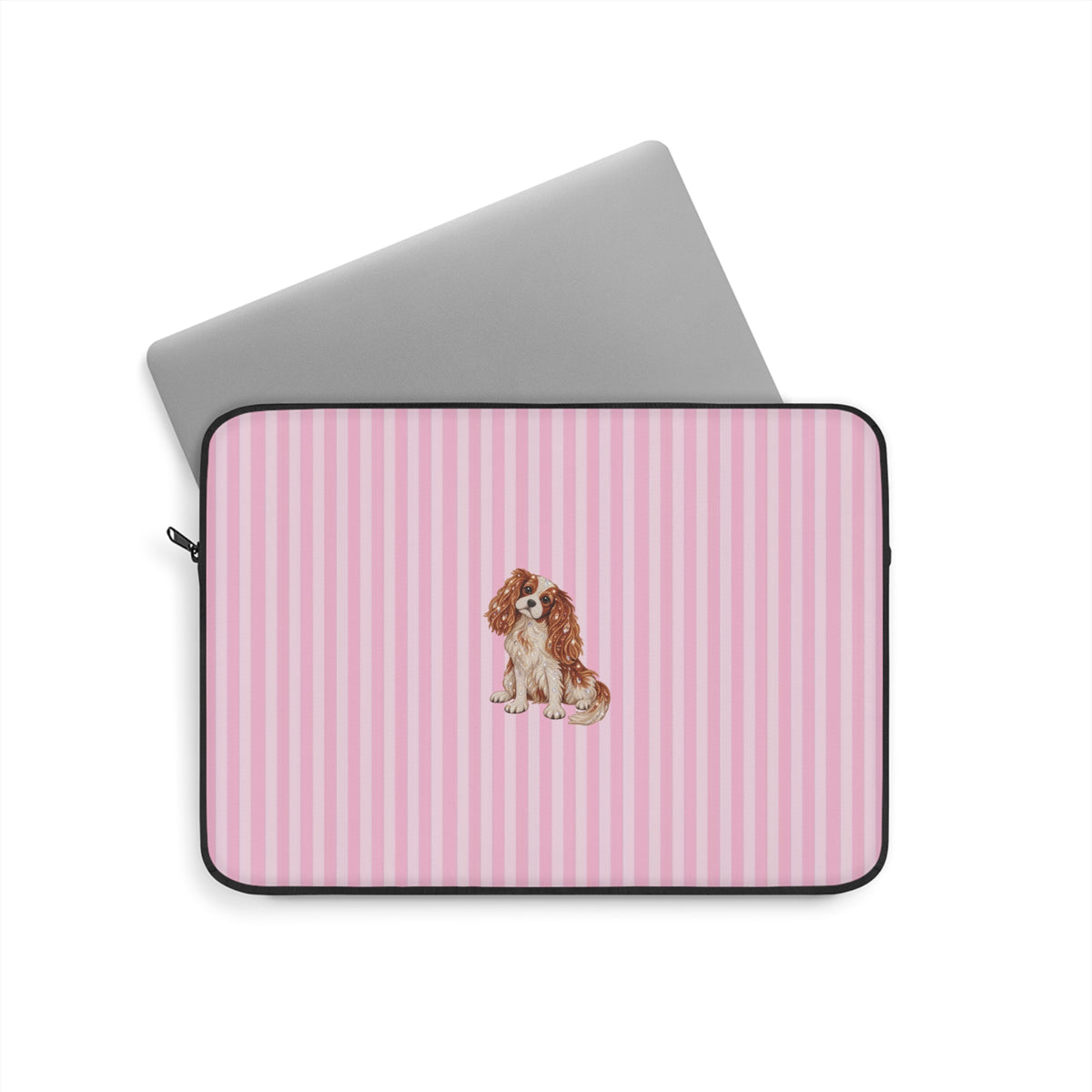 PINK STRIPES KING CHARLES CAVALIER DOG KINDLE IPAD & LAPTOP SLEEVE