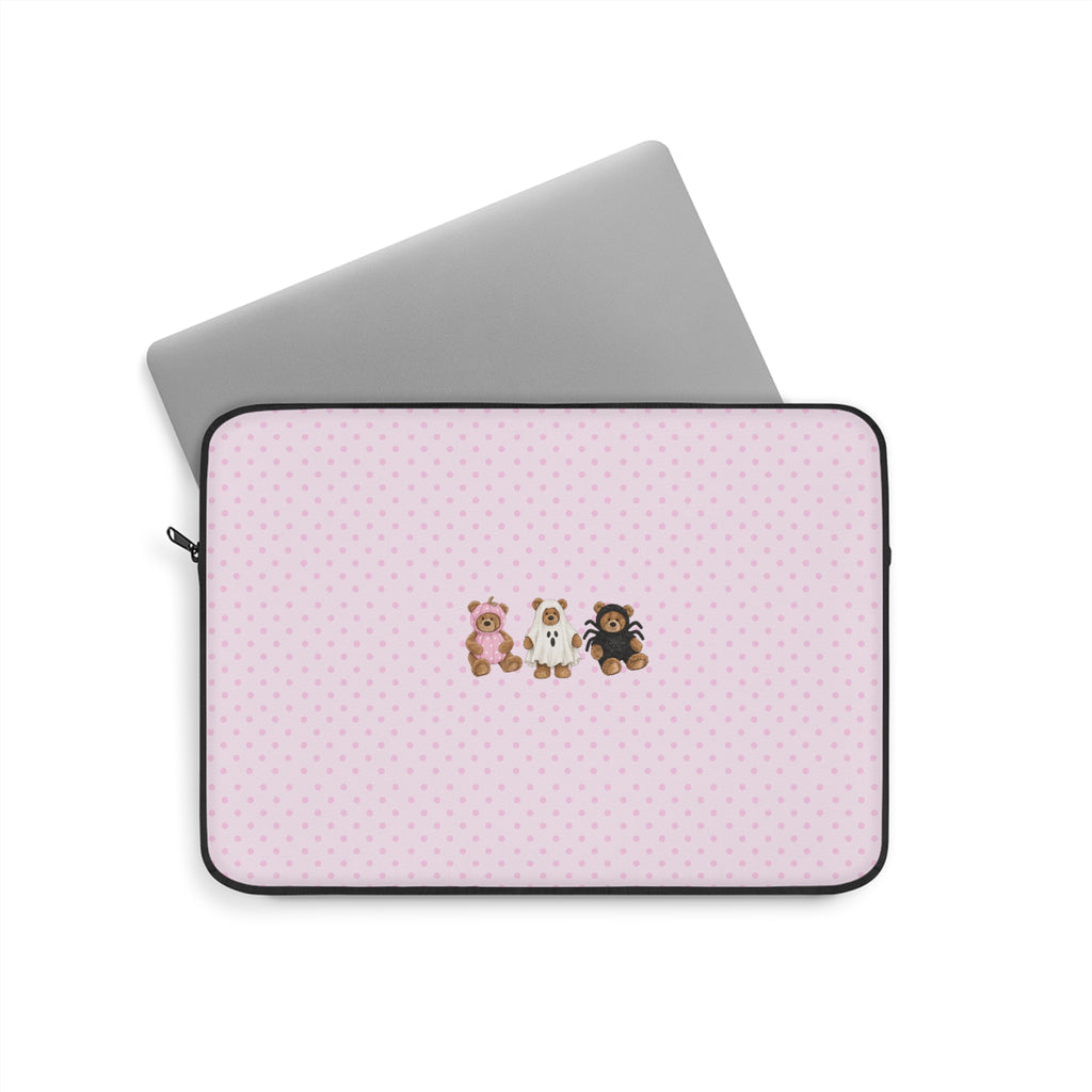 PINK POLKA DOTS HALLOWEEN TEDDY BEARS IPAD & LAPTOP SLEEVE