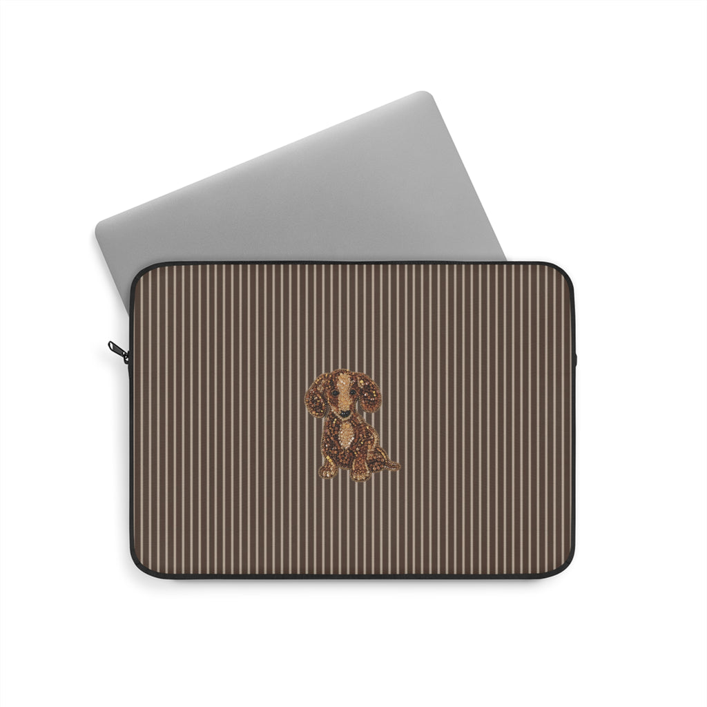 BROWN STRIPES WHIMSY DACHSHUND KINDLE IPAD & LAPTOP SLEEVE