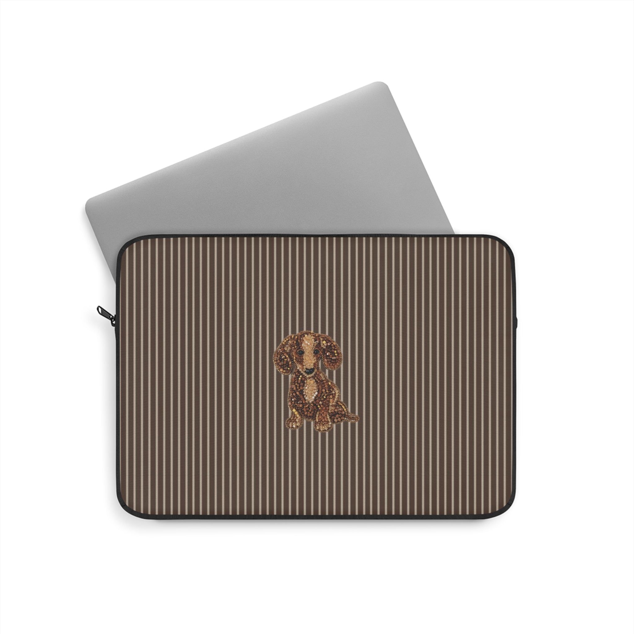 BROWN STRIPES WHIMSY DACHSHUND KINDLE IPAD & LAPTOP SLEEVE