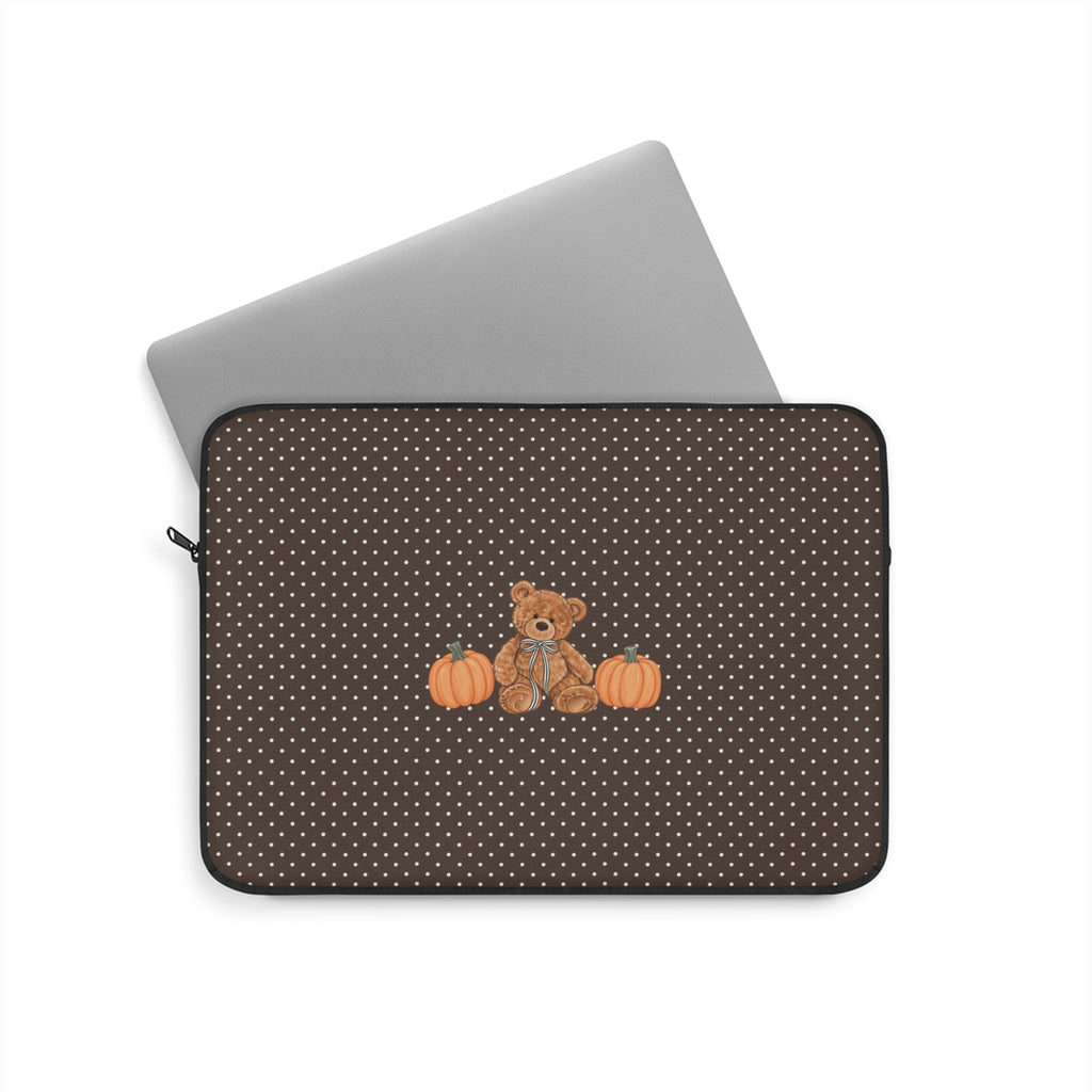 BROWN POLKA DOTS PUMPKIN TEDDY BEAR KINDLE IPAD & LAPTOP SLEEVE