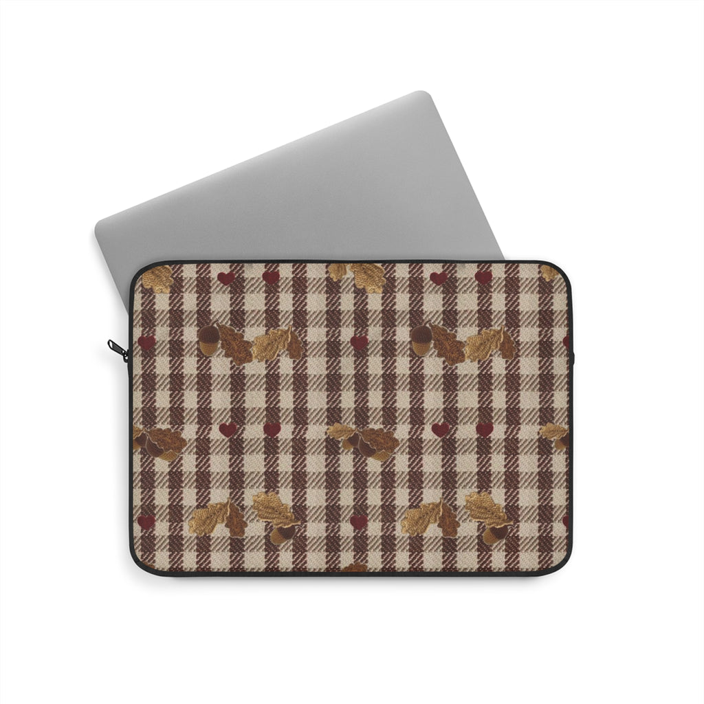 CHESTNUT GINGHAM FALL LEAVES KINDLE IPAD & LAPTOP SLEEVE