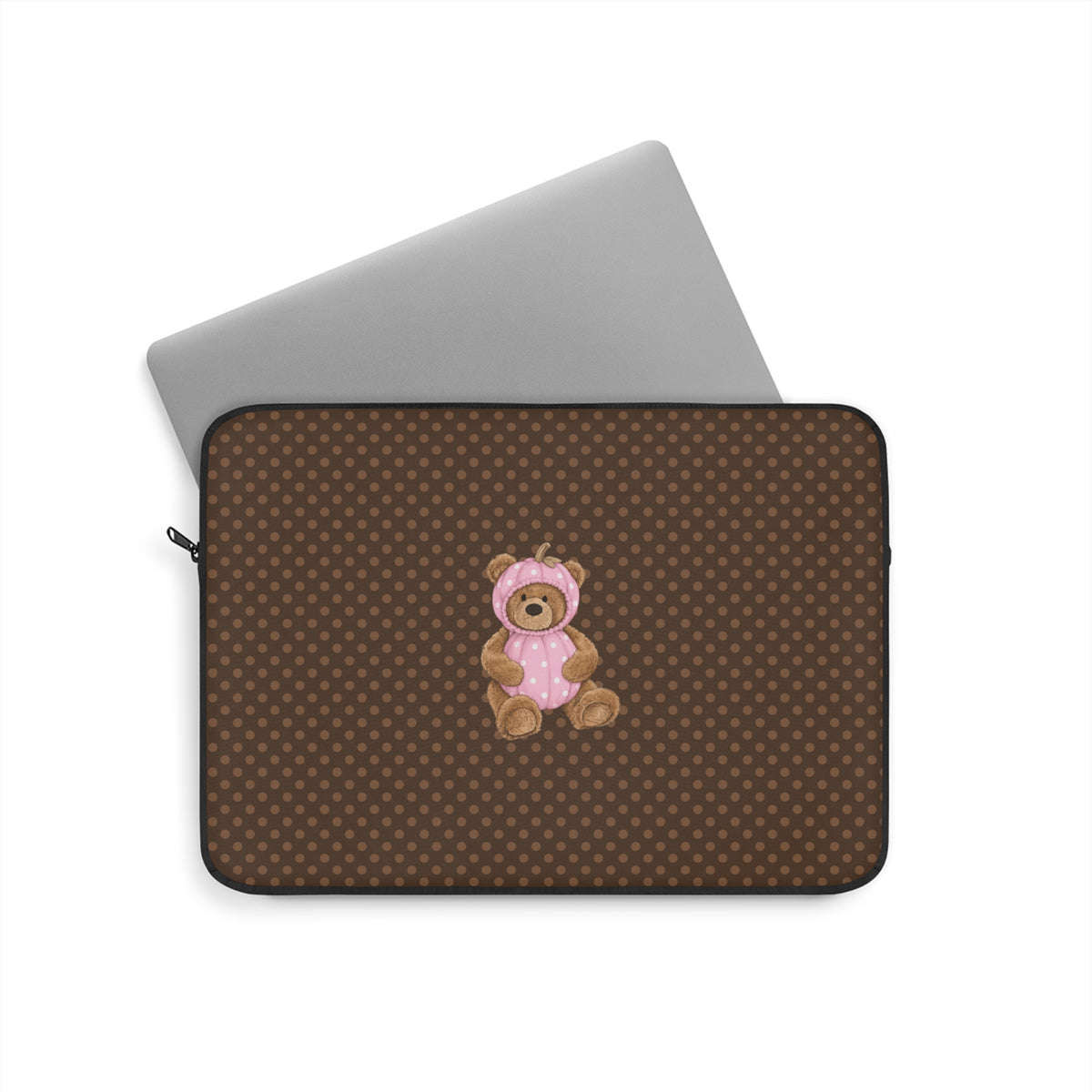 BROWN POLKA DOTS HALLOWEEN PINK PUMPKIN TEDDY BEAR IPAD & LAPTOP SLEEVE