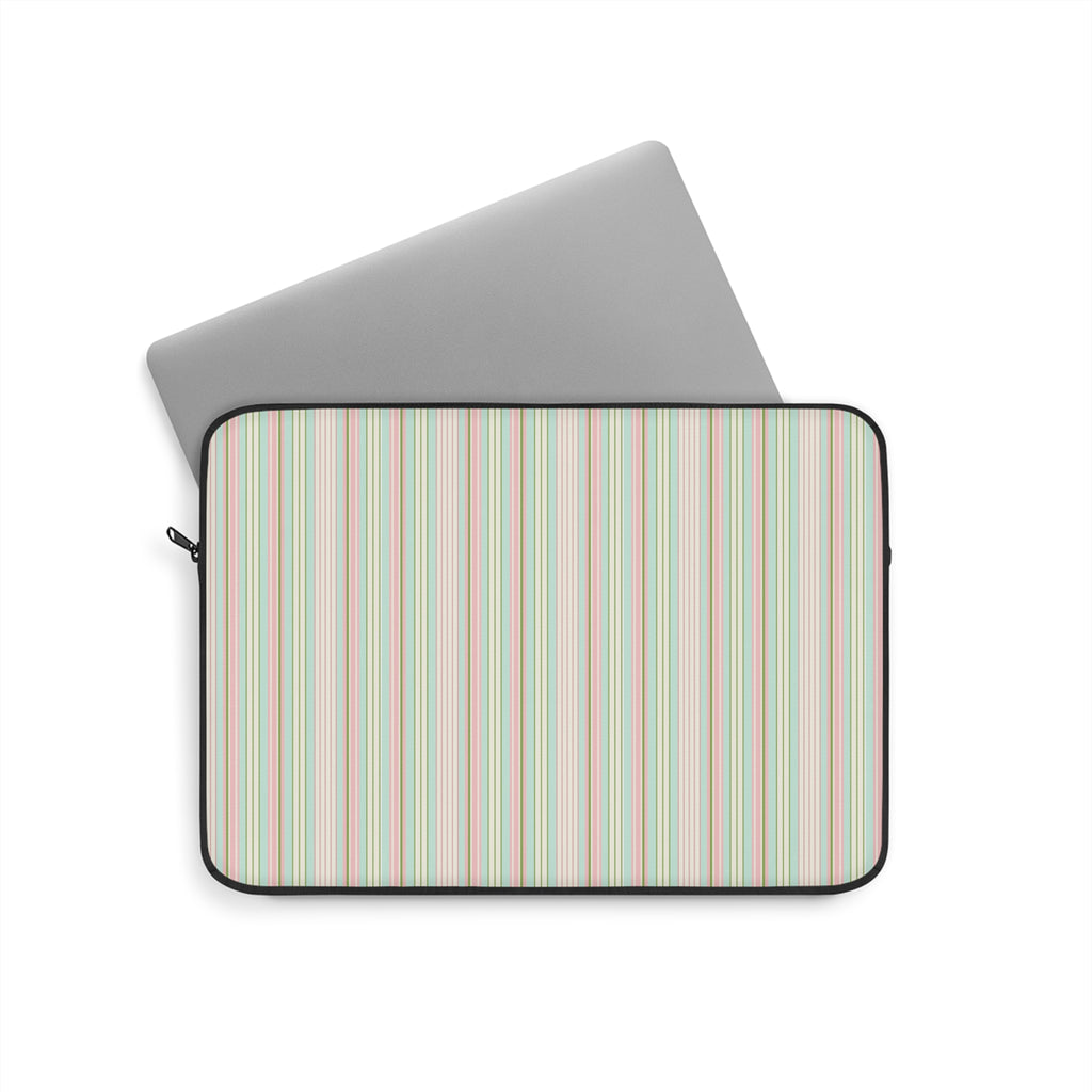 Colorful vertical-striped tablet/laptop sleeve with black zipper trim