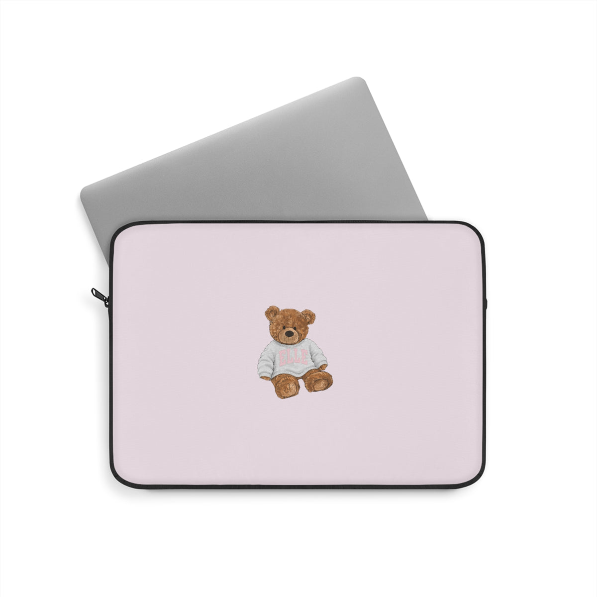 PERSONALIZED VARSITY SWEATER BABY PINK CUSTOM TEDDY BEAR NAME IPAD & LAPTOP SLEEVE