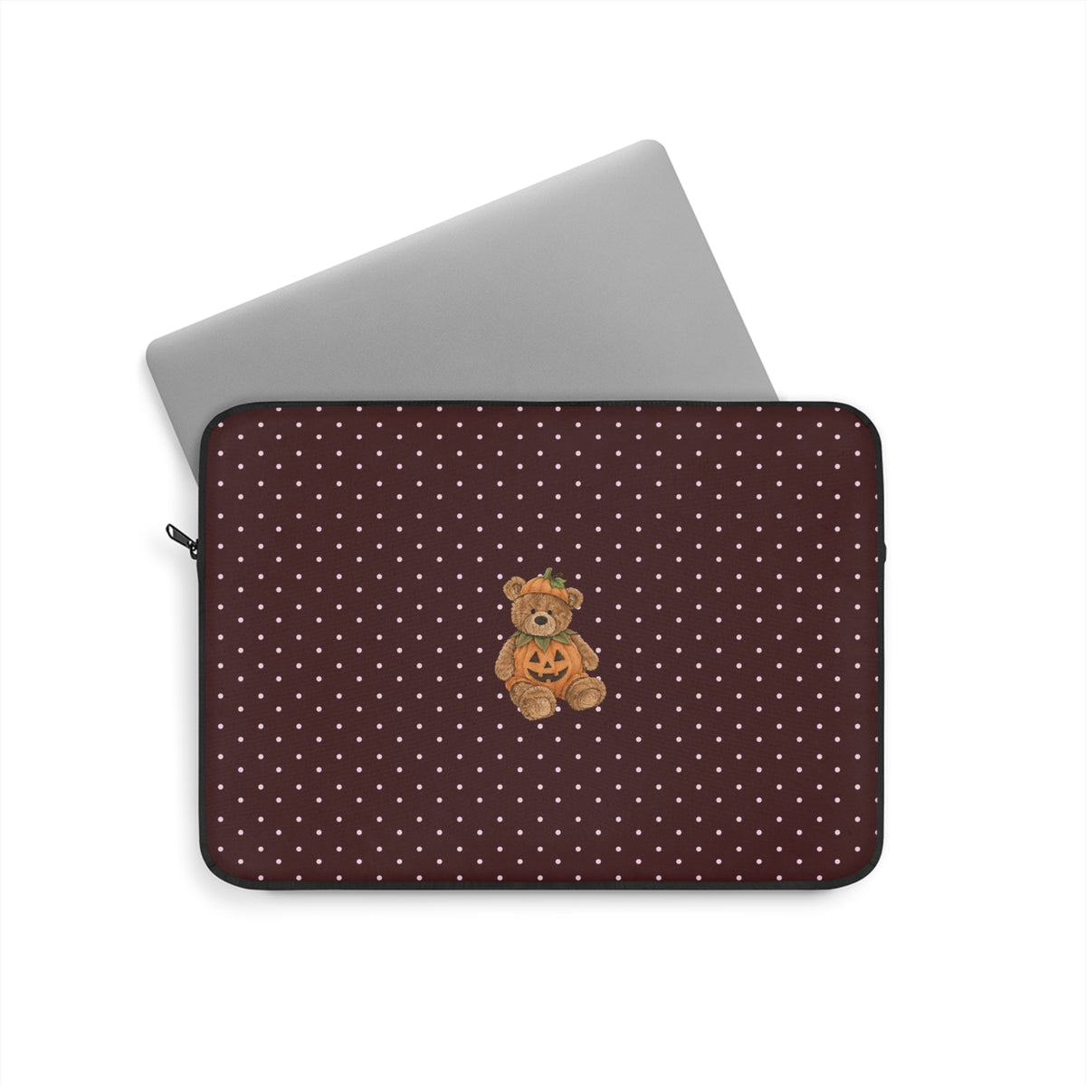 BURGUNDY POLKA DOTS HALLOWEEN TEDDY BEAR KINDLE IPAD & LAPTOP SLEEVE