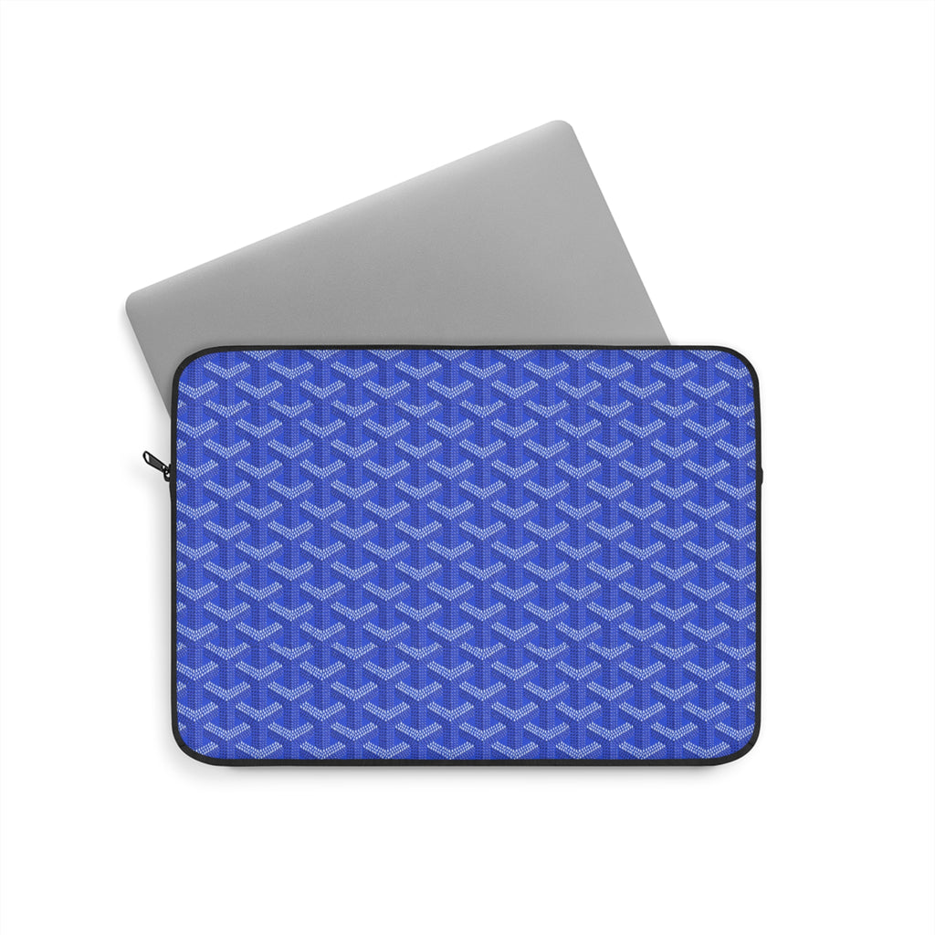 Goyard laptop sleeve, royal blue geometric pattern with zipper