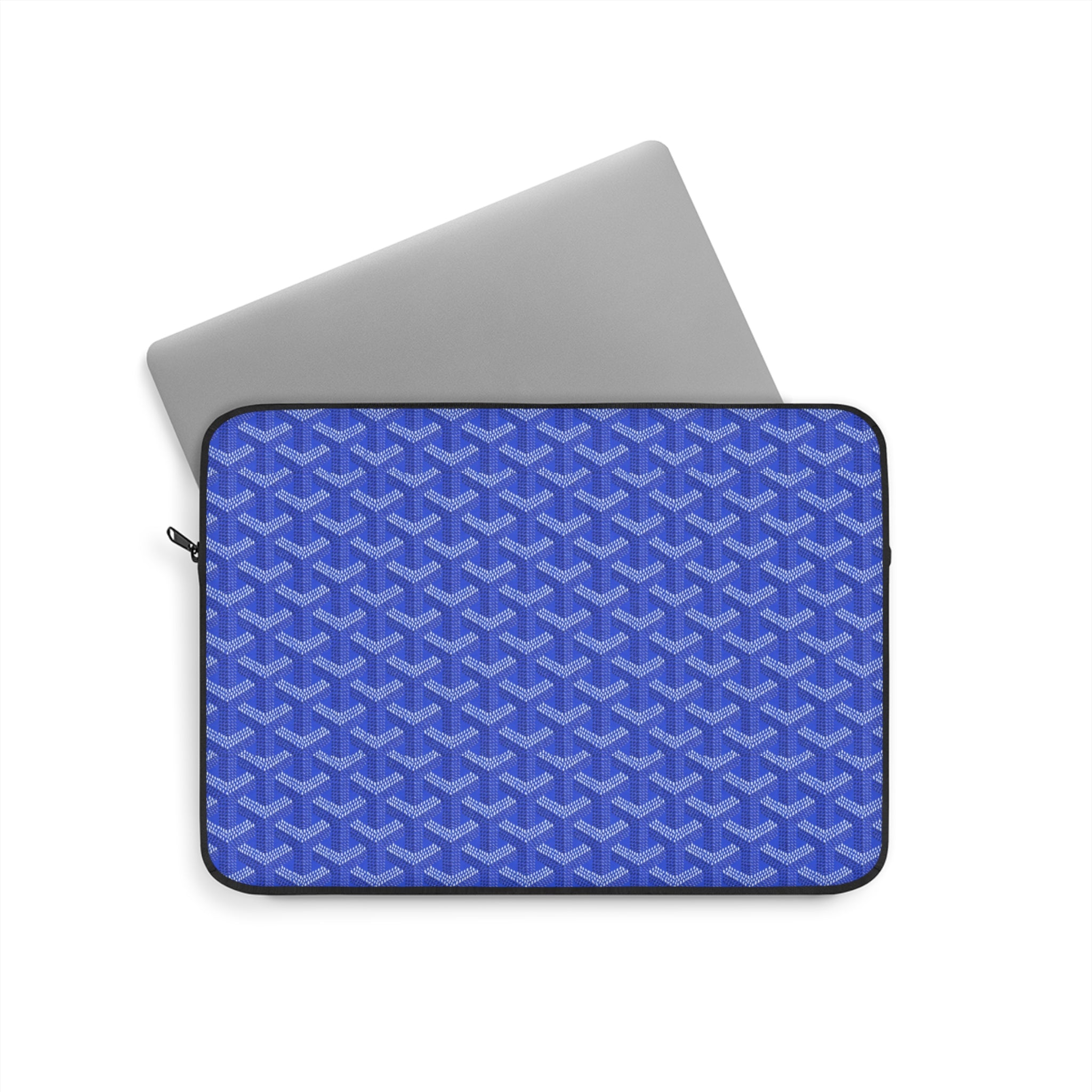 Goyard laptop sleeve, royal blue geometric pattern with zipper