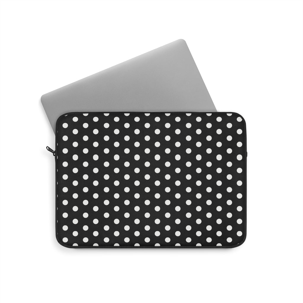 Polka dot device sleeve, black with white dots, zippered case