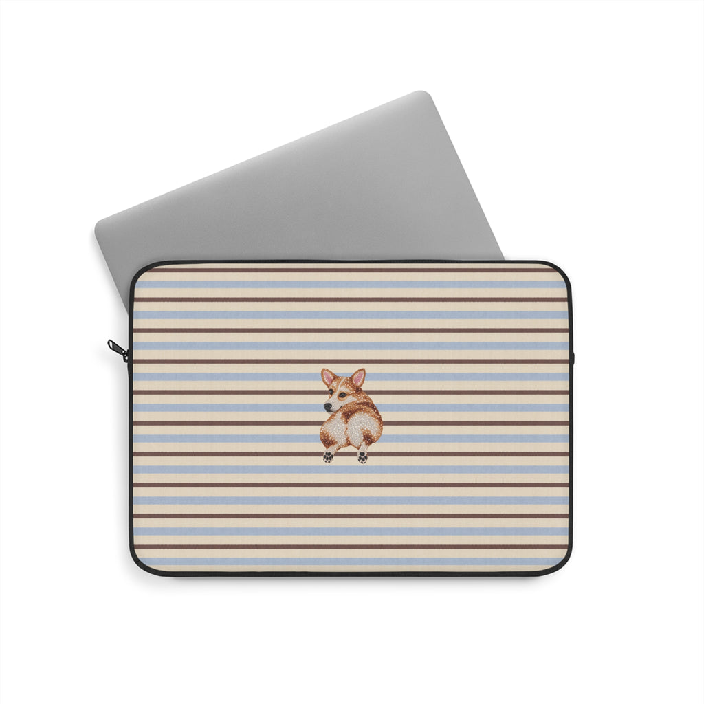 HONEY BROWN STRIPES CORGI IPAD & LAPTOP SLEEVE