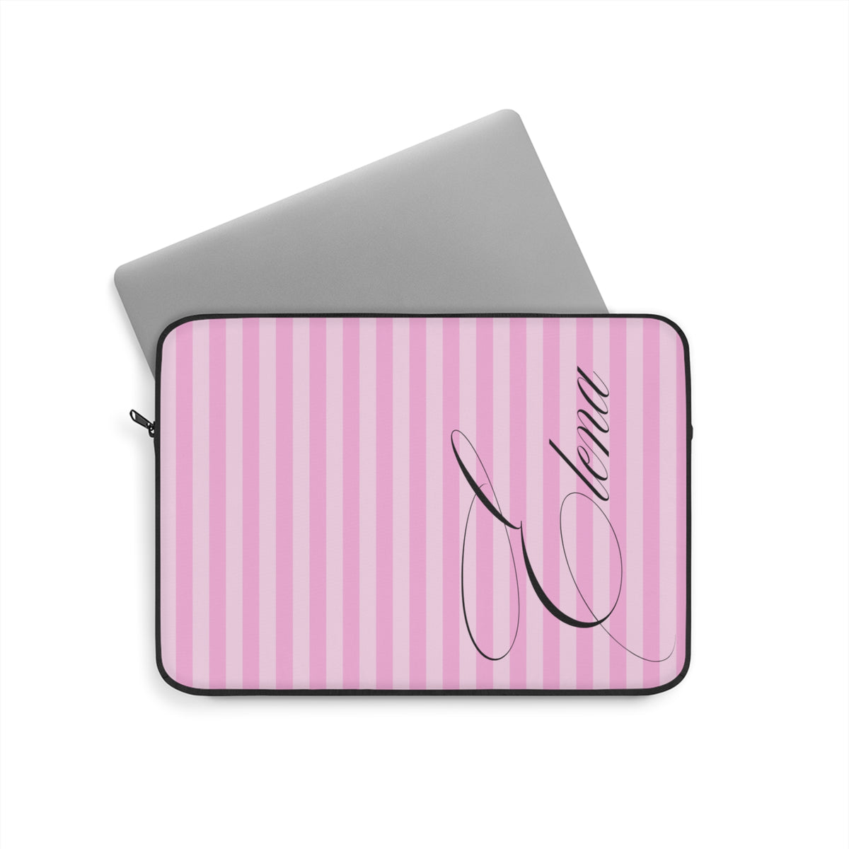 PERSONALIZED PINK STRIPES BLACK CUSTOM NAME IPAD & LAPTOP SLEEVE