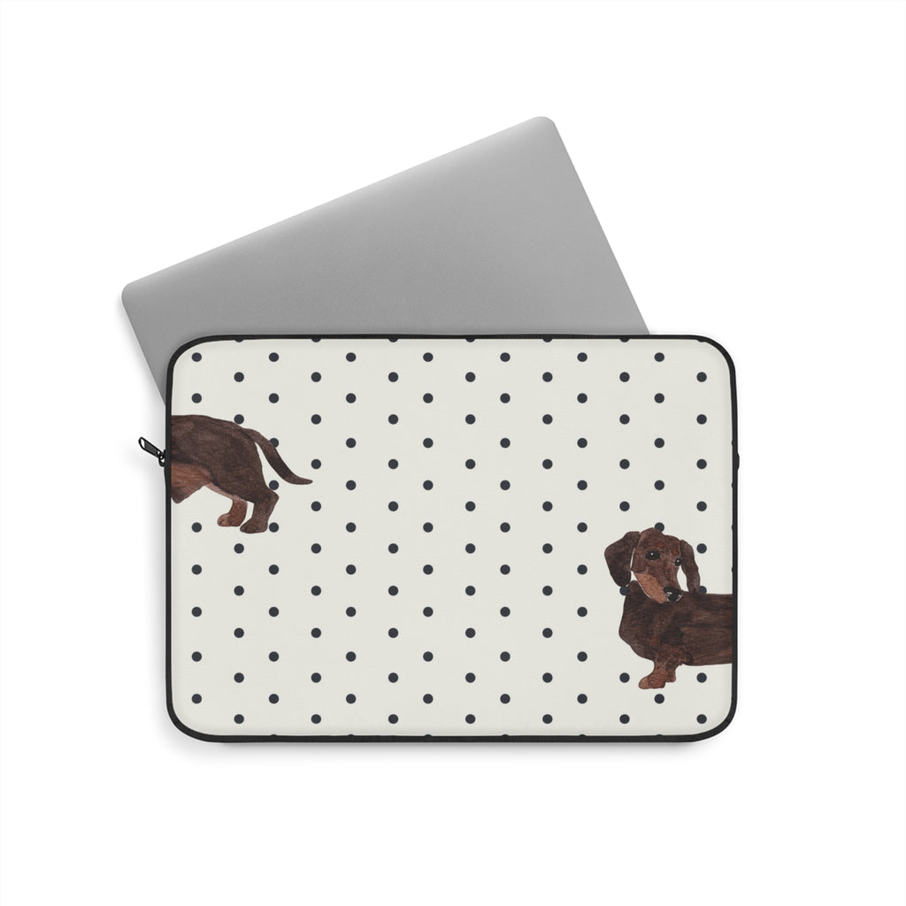 BLACK & WHITE POLKA DOTS DACHSHUND KINDLE IPAD & LAPTOP SLEEVE