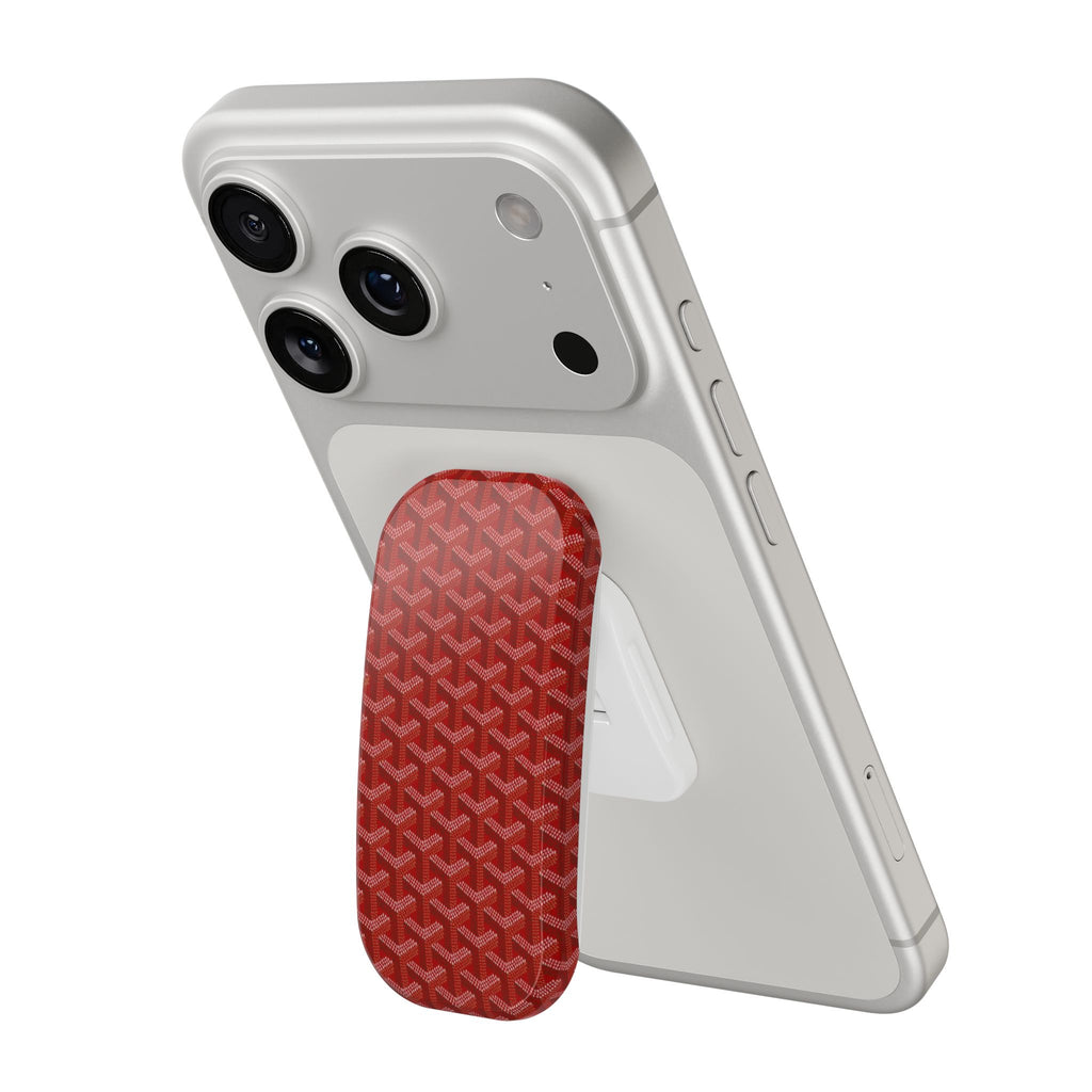 Phone case with red Goyard-pattern handsfree grip