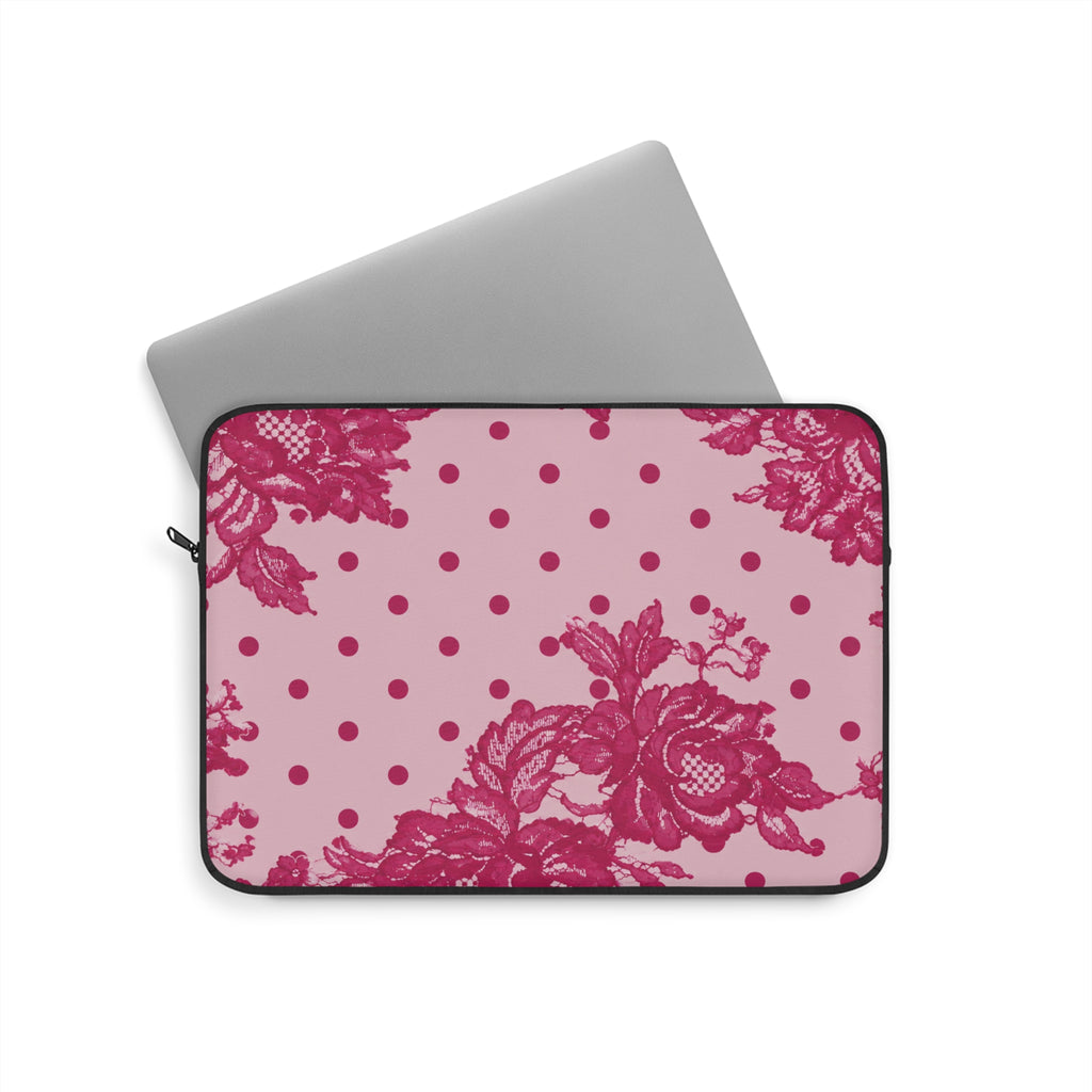 RASPBERRY CHANTILLY POLKA DOTS LACE IPAD & LAPTOP SLEEVE