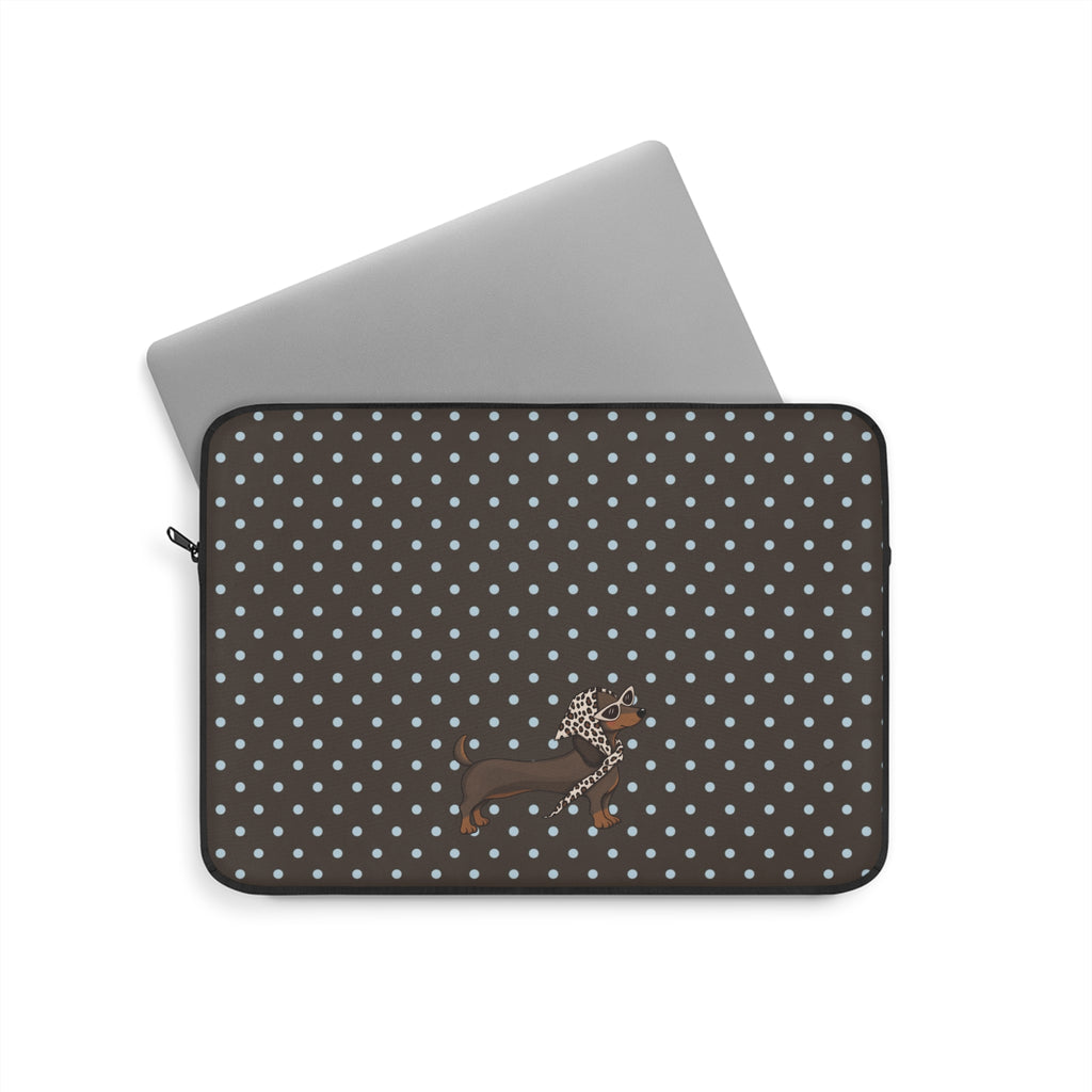 BROWN POLKA DOTS PREPPY DACHSHUND WEENIE DOG KINDLE IPAD & LAPTOP SLEEVE