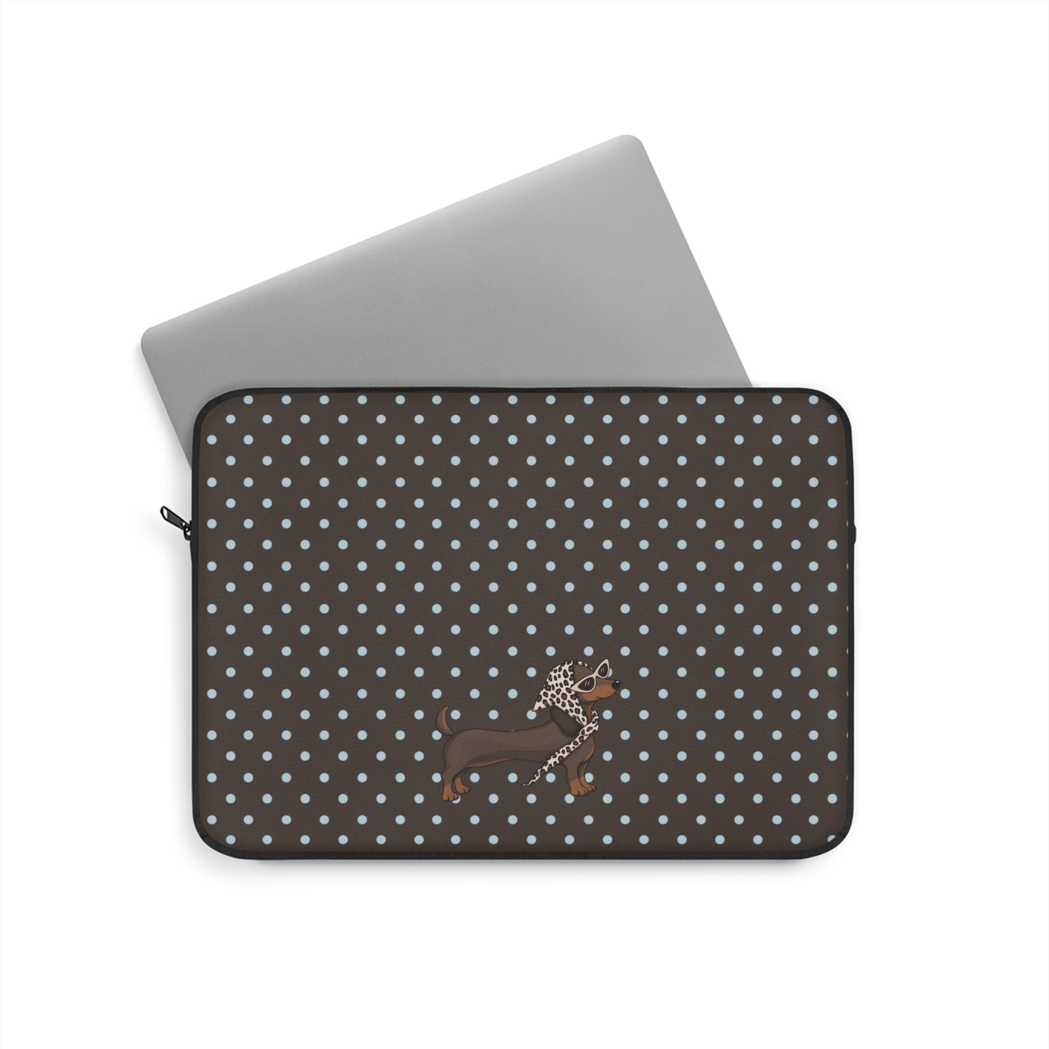 BROWN POLKA DOTS PREPPY DACHSHUND WEENIE DOG KINDLE IPAD & LAPTOP SLEEVE
