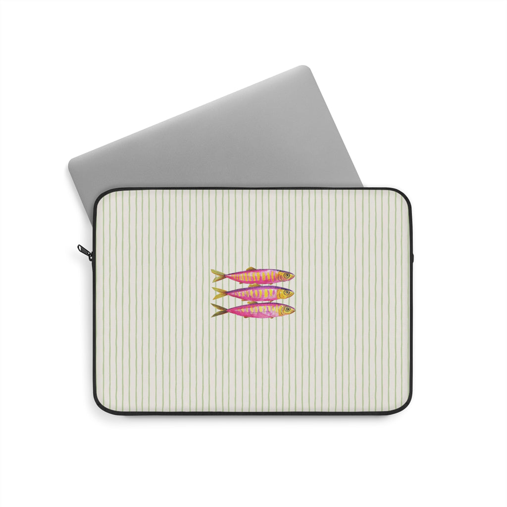 GREEN STRIPES PINK SARDINES KINDLE IPAD & LAPTOP SLEEVE