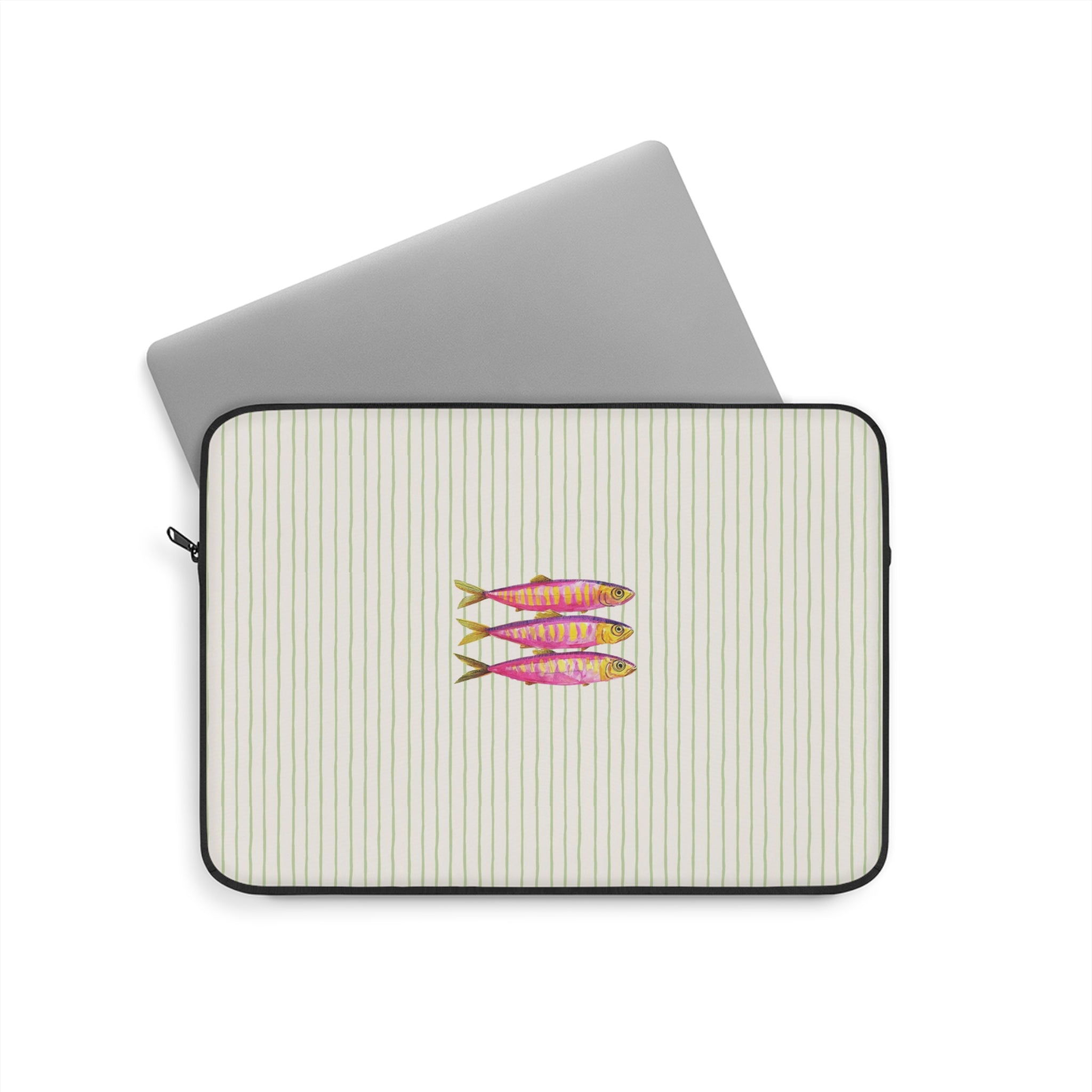 GREEN STRIPES PINK SARDINES KINDLE IPAD & LAPTOP SLEEVE