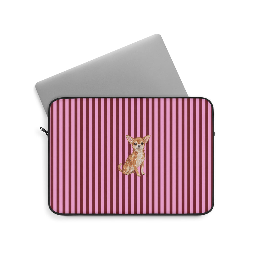 BURGUNDY PINK STRIPES CHIHUAHUA KINDLE IPAD & LAPTOP SLEEVE