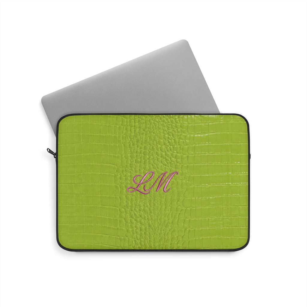 PERSONALIZED LIME GREEN CROC MONOGRAM INITIALS CUSTOM NAME KINDLE IPAD & LAPTOP SLEEVE