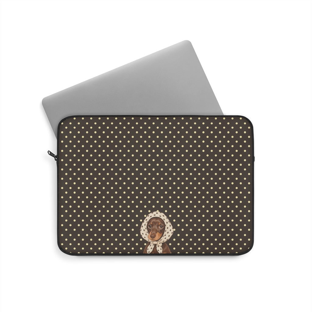 BROWN POLKA DOTS PREPPY SCARF DACHSHUND KINDLE IPAD & LAPTOP SLEEVE