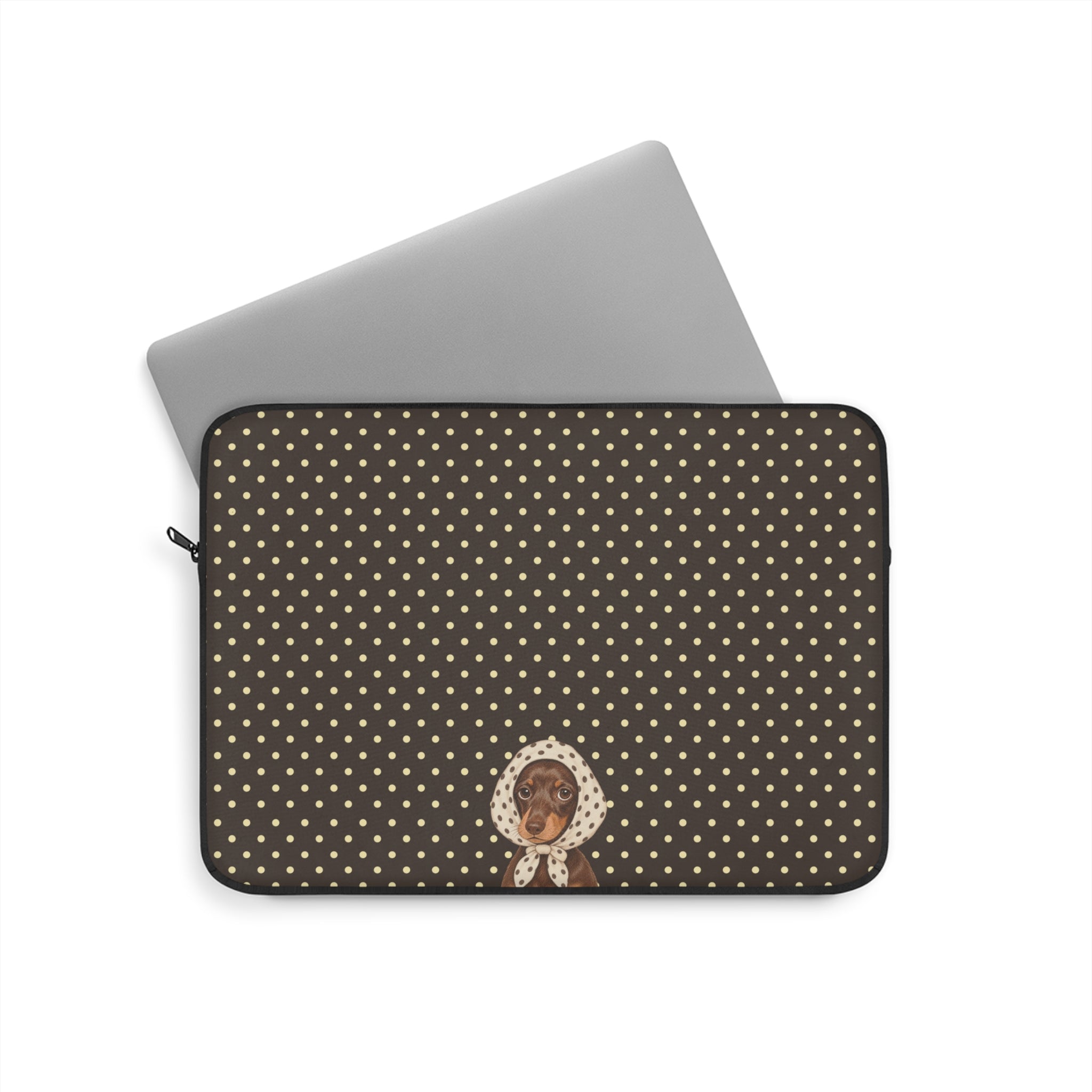 BROWN POLKA DOTS PREPPY SCARF DACHSHUND KINDLE IPAD & LAPTOP SLEEVE