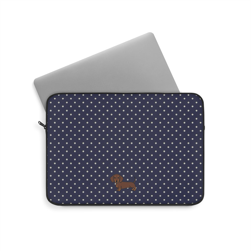 NAVY BLUE POLKA DOTS DACHSHUND KINDLE IPAD & LAPTOP SLEEVE