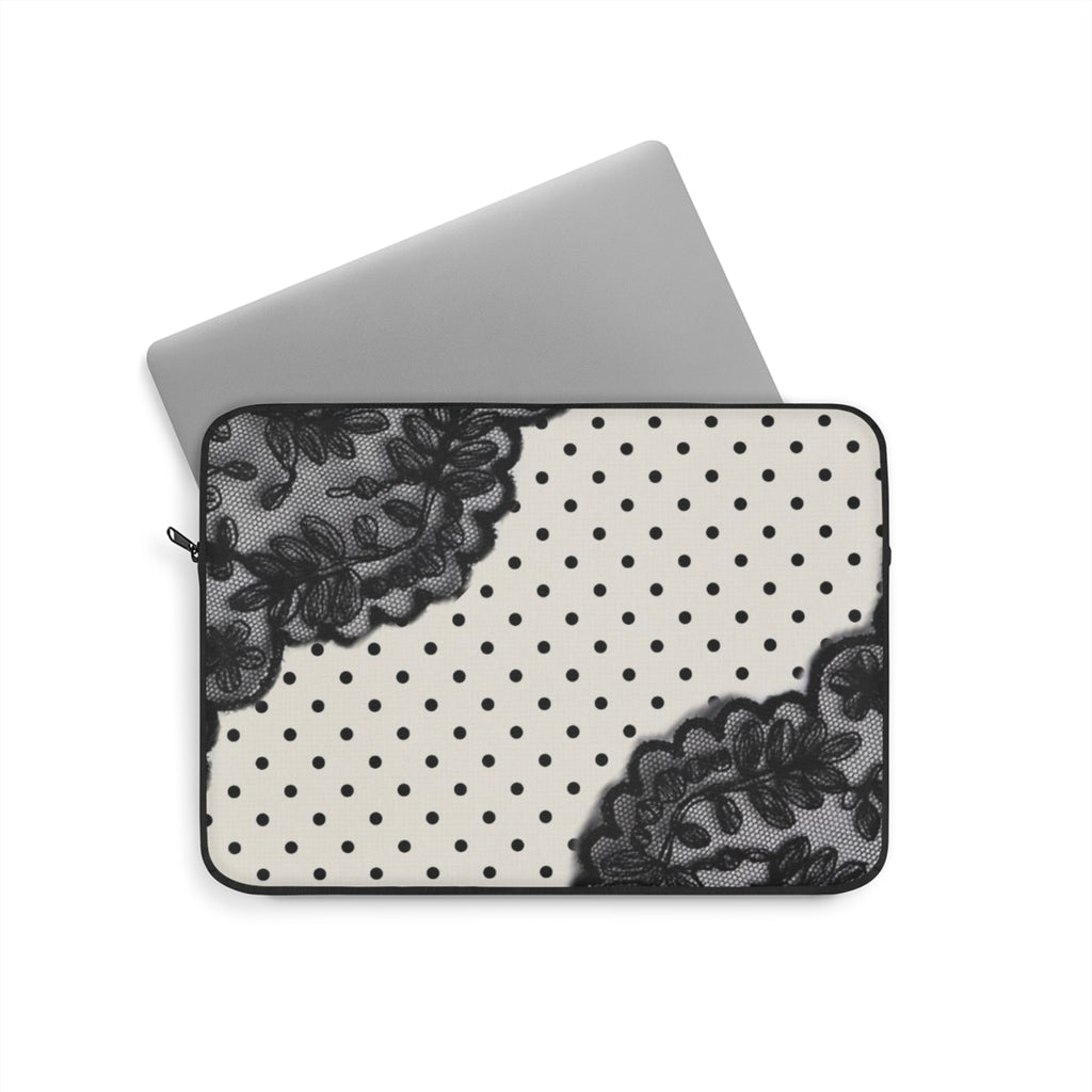 COQUETTE POLKA DOTS BLACK LACE KINDLE IPAD & LAPTOP SLEEVE