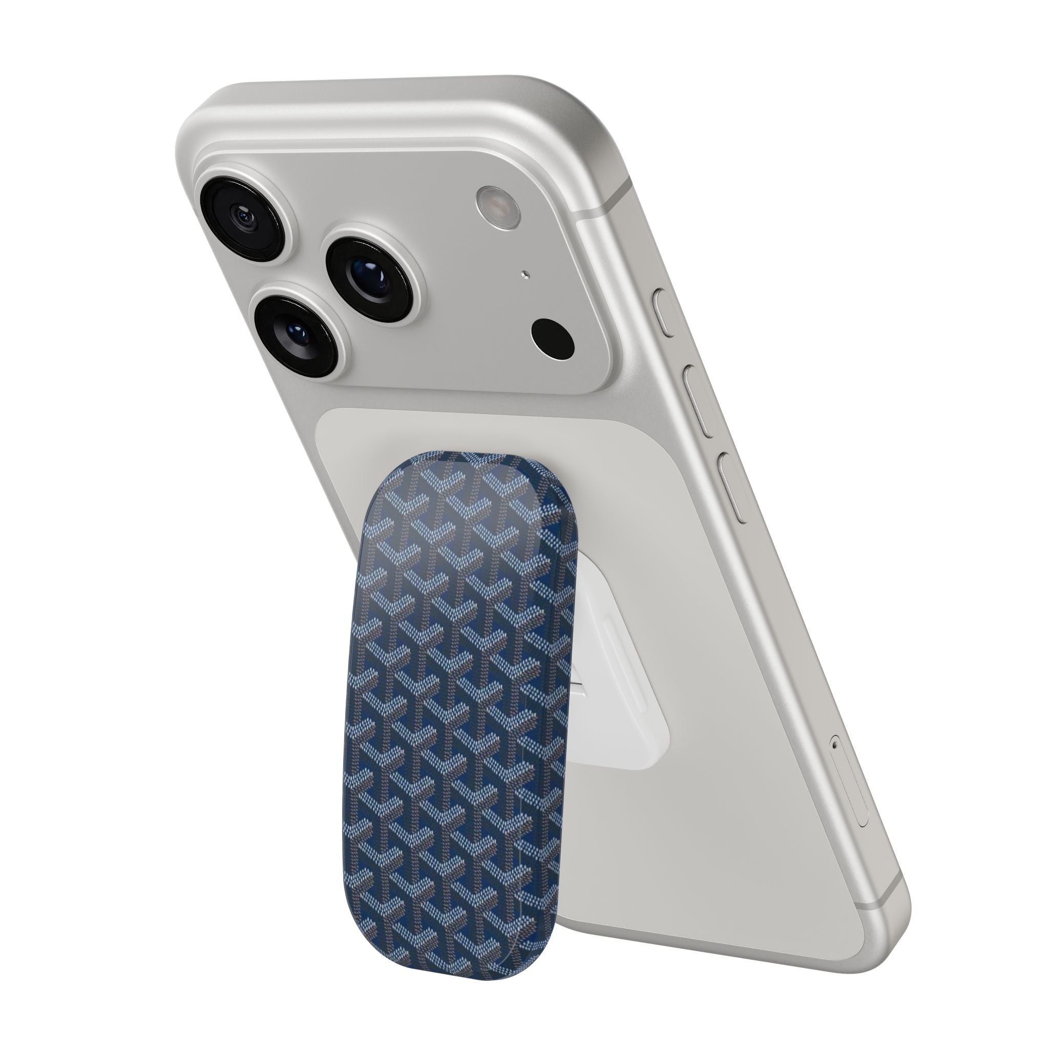 Smartphone case with blue patterned handsfree grip and camera cutouts