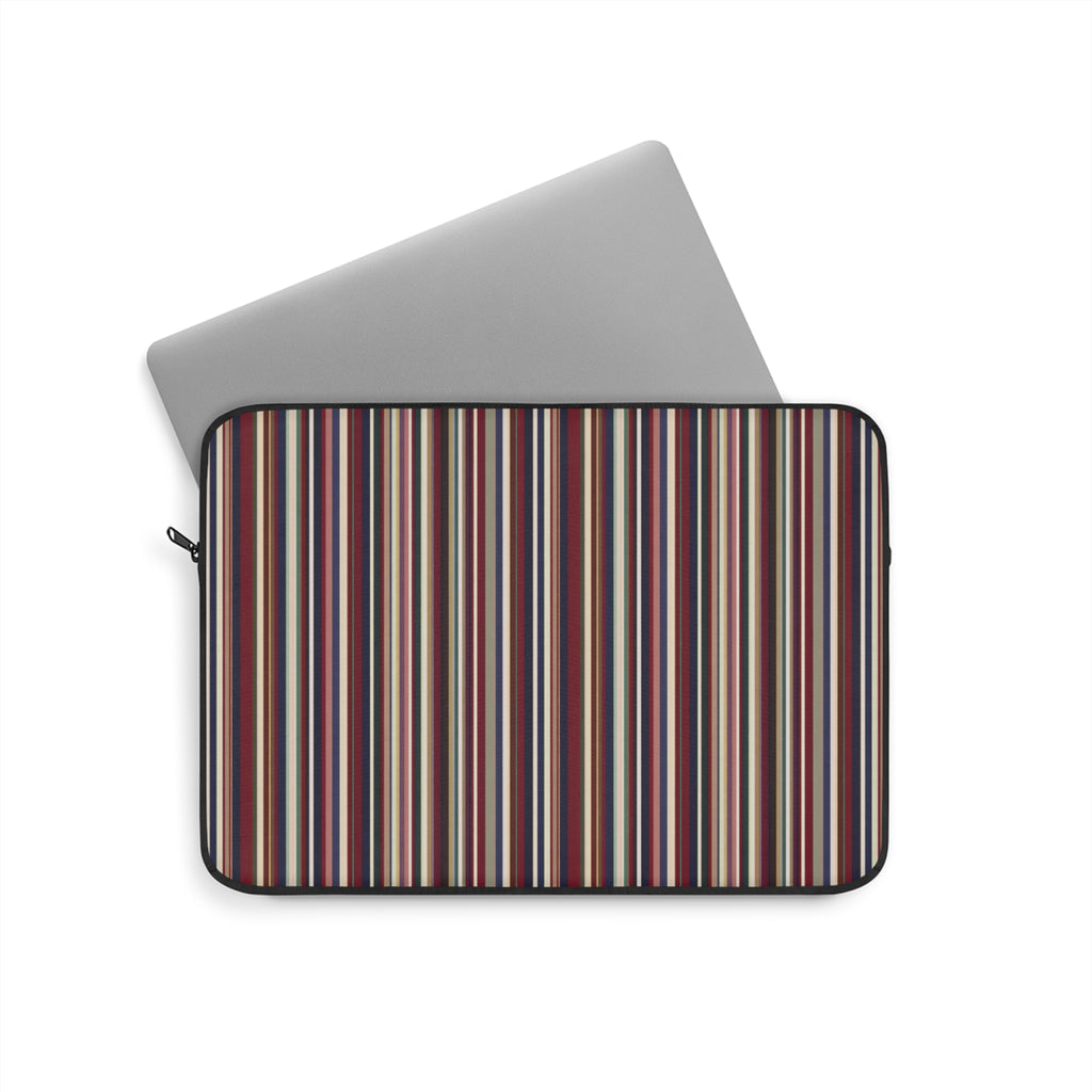 Neoprene laptop sleeve with vertical stripe panel and black zipper trim
