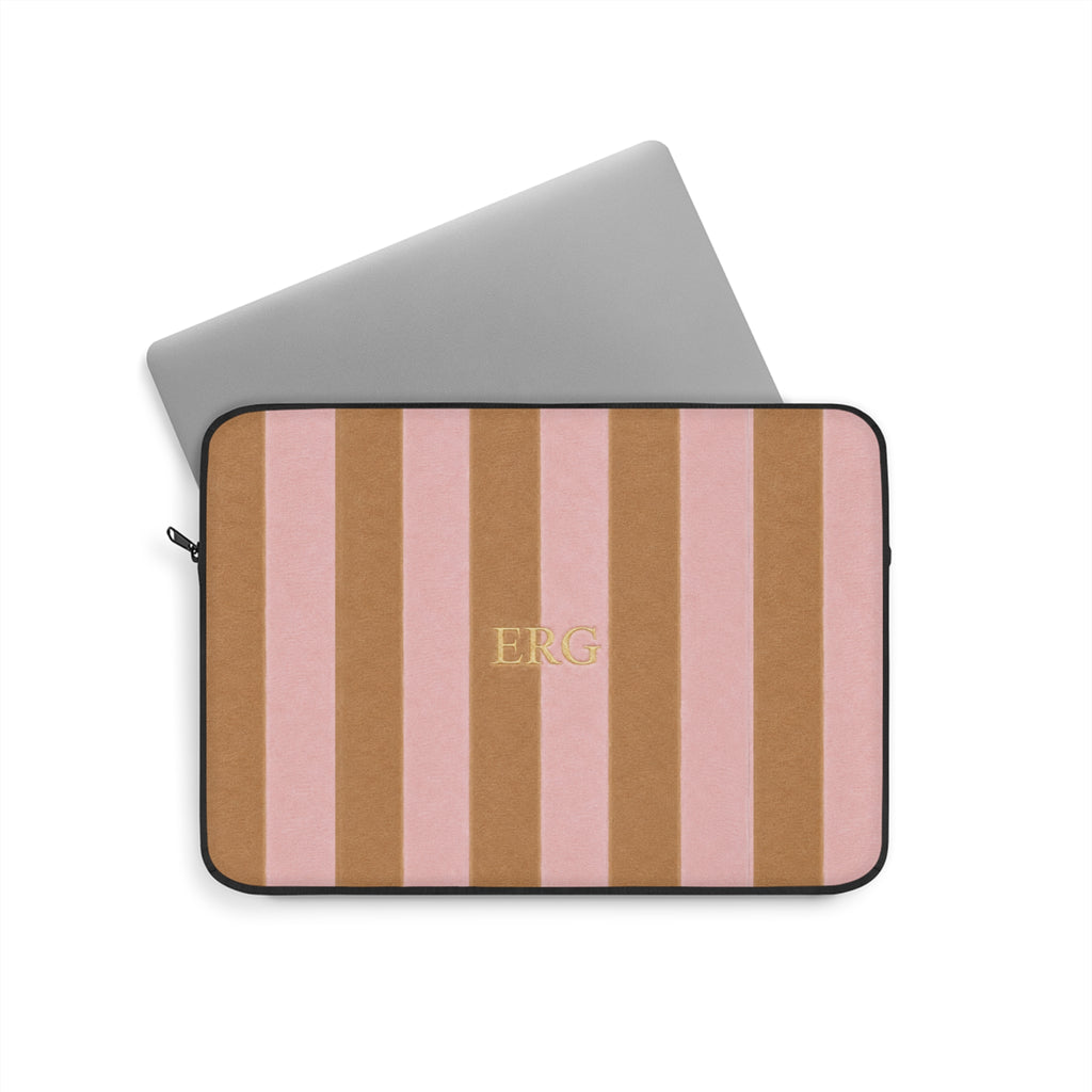 PERSONALIZED NAME CUSTOM BEIGE & PINK STRIPES KINDLE IPAD & LAPTOP SLEEVE