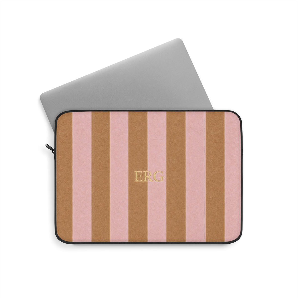 PERSONALIZED NAME CUSTOM BEIGE & PINK STRIPES KINDLE IPAD & LAPTOP SLEEVE