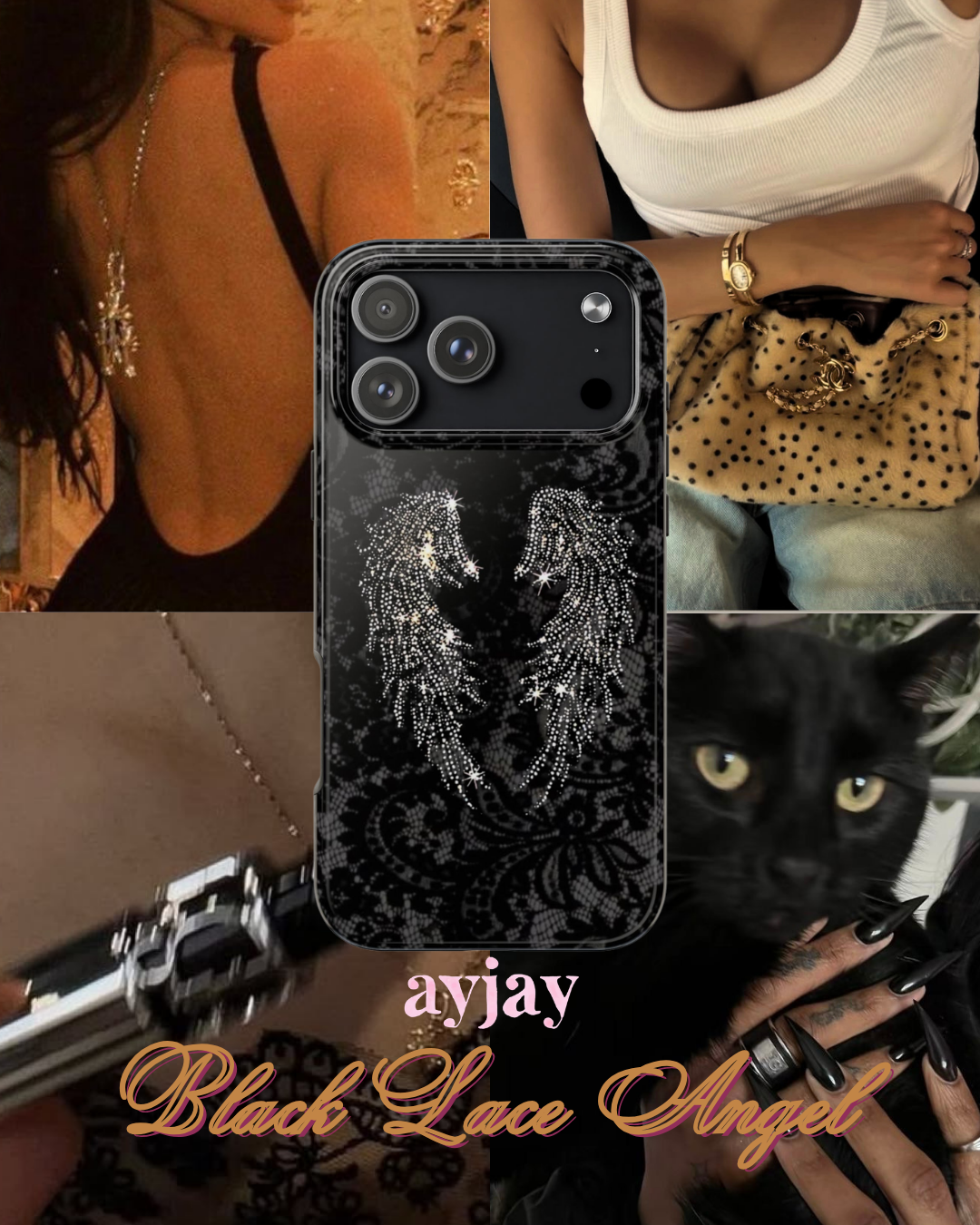 BLACK LACE ANGEL WINGS PHONE CASE