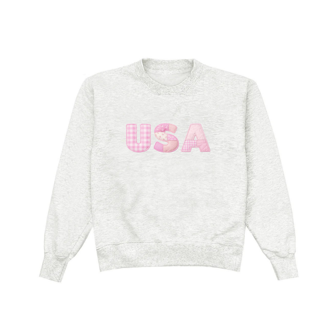 PINK GINGHAM USA GRAY COZY CREWNECK