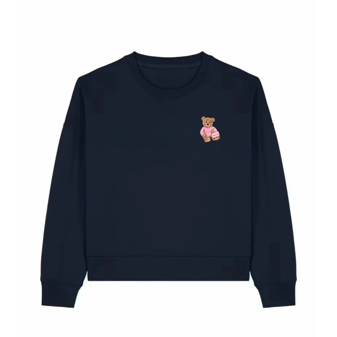 MINIMALIST NAVY BLUE PINK DIOR TEDDY BEAR COZY CREWNECK