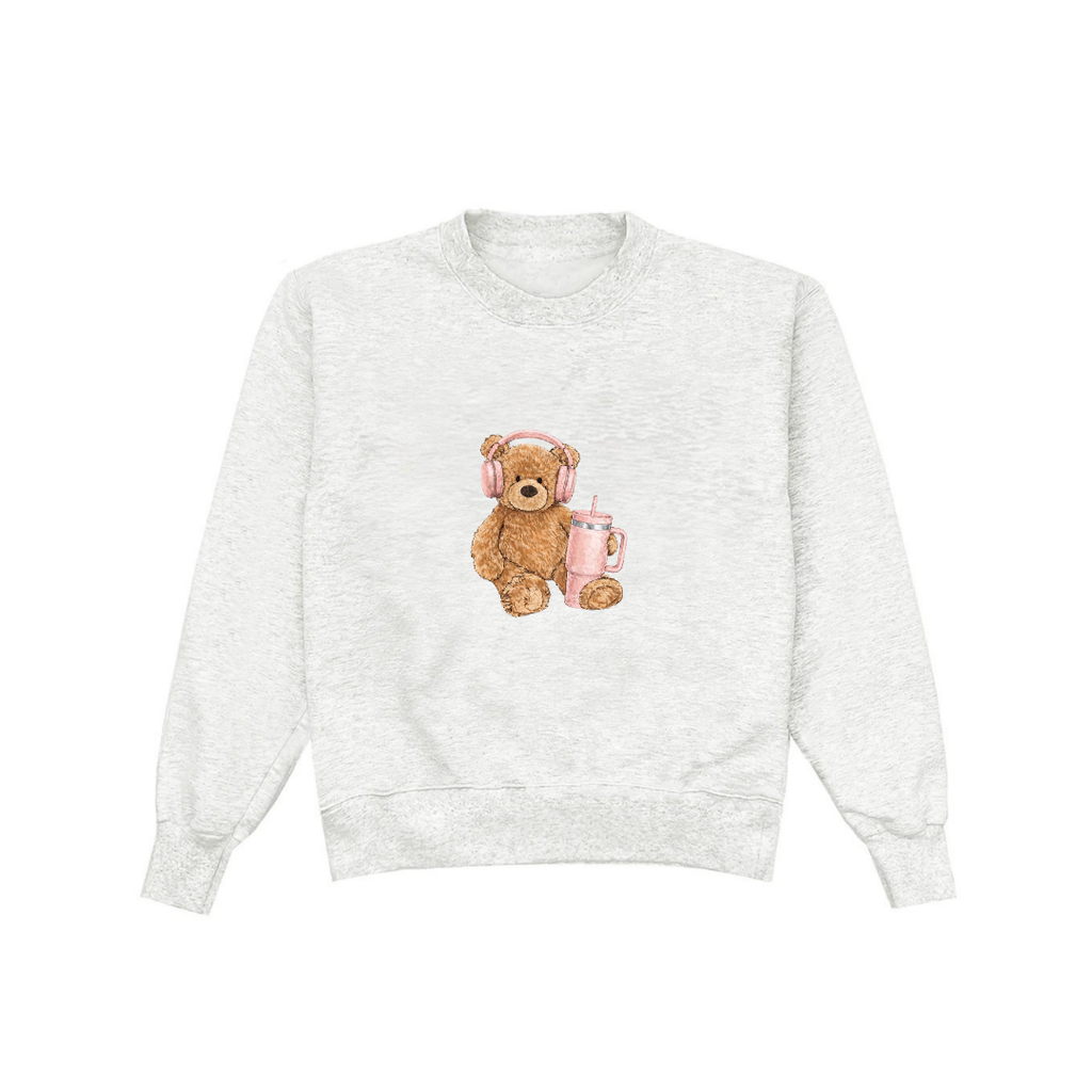 GREY TEDDY BEAR ON THE GO COZY CLUB CREWNECK