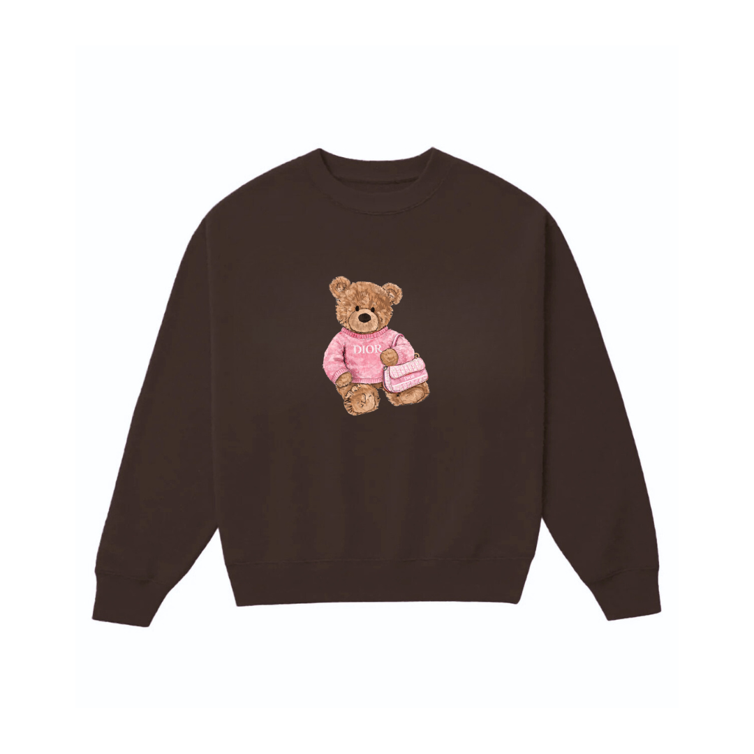 BROWN PINK DIOR TEDDY BEAR COZY CREWNECK