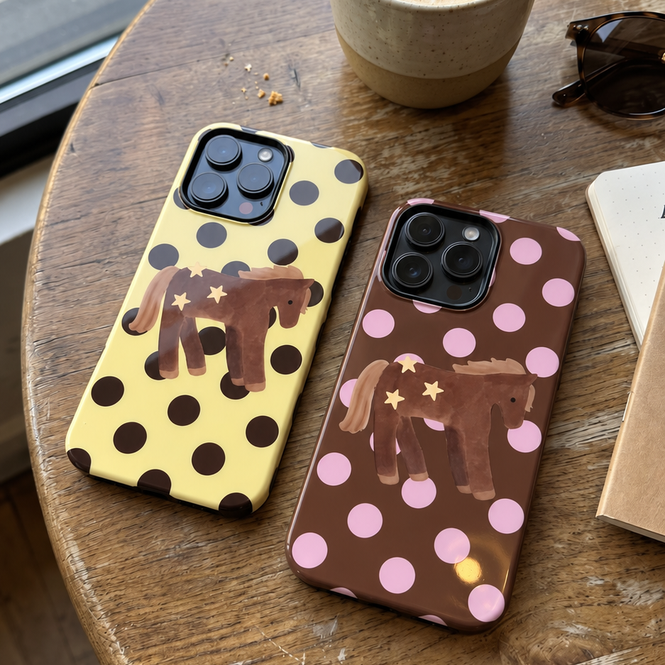 BROWN PINK POLKA DOTS PONY PHONE CASE