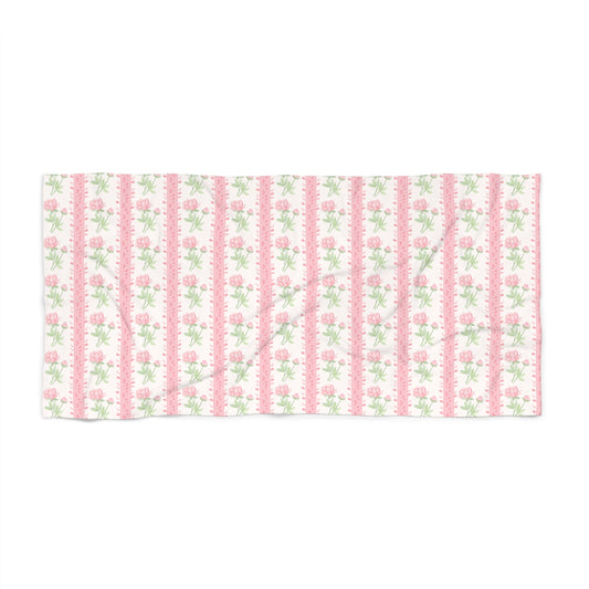 PINK GREEN FLORAL BEACH TOWEL