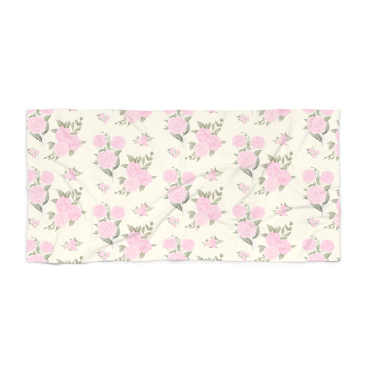 IVORY ROSES FLORAL BEACH TOWEL
