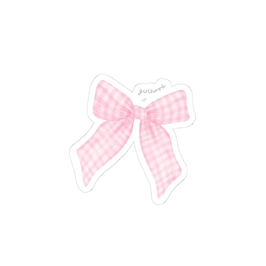 PINK GINGHAM BOW GIRLHOOD STICKER