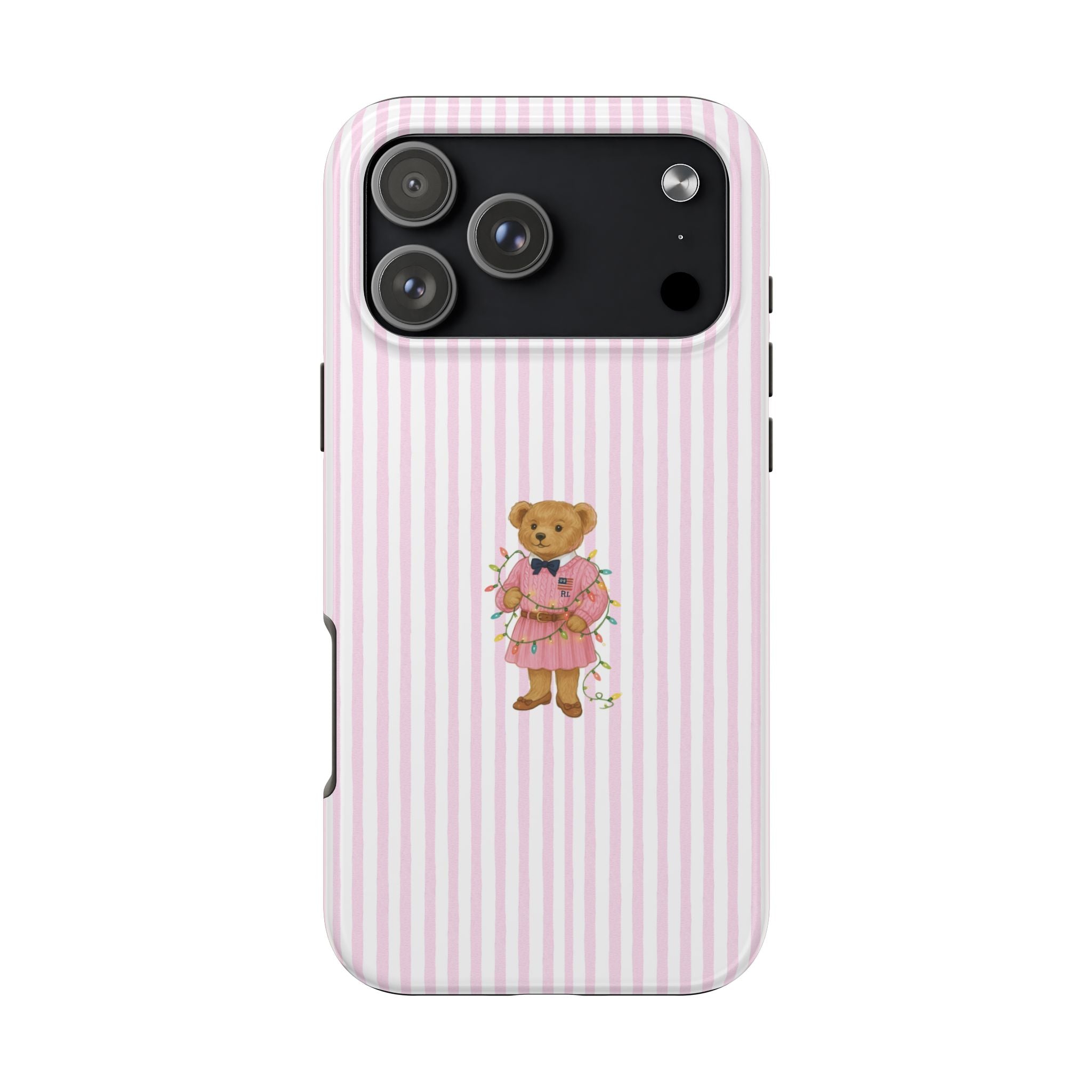 PINK STRIPES RL CHRISTMAS TEDDY BEAR PHONE CASE