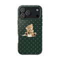 HUNTER GREEN POLKA DOTS COZY TEDDY BEAR PHONE CASE