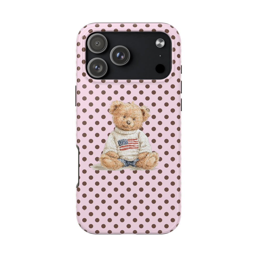 PINK BROWN POLKA DOTS RL POLO TEDDY BEAR PHONE CASE