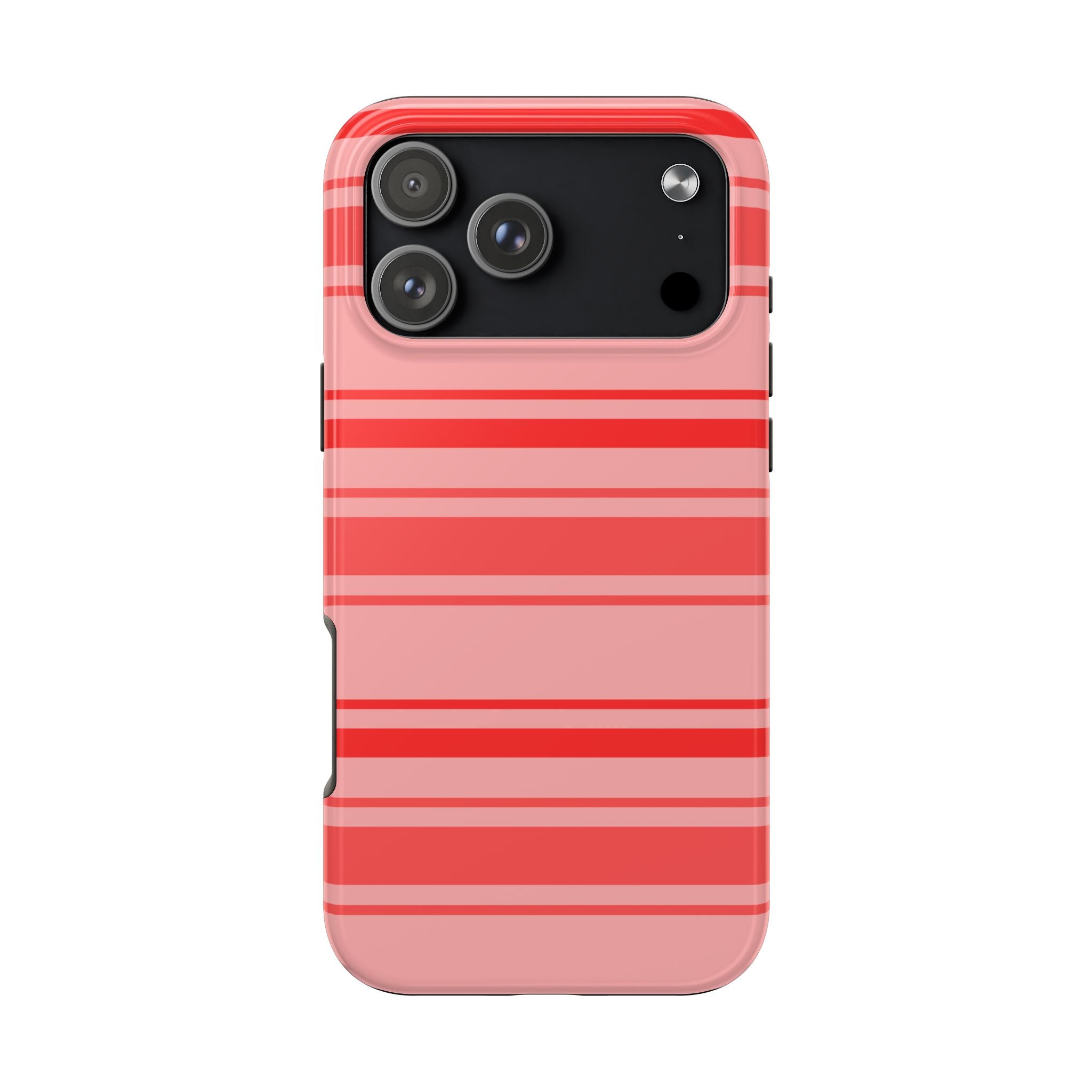 Coral striped phone case with horizontal stripes and camera cutouts